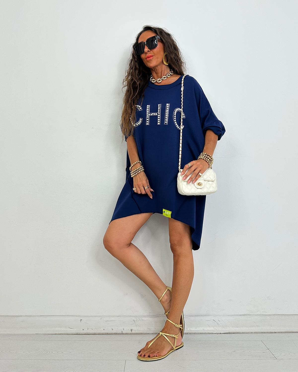 Chic İncili Tunik Elbise Lacivert