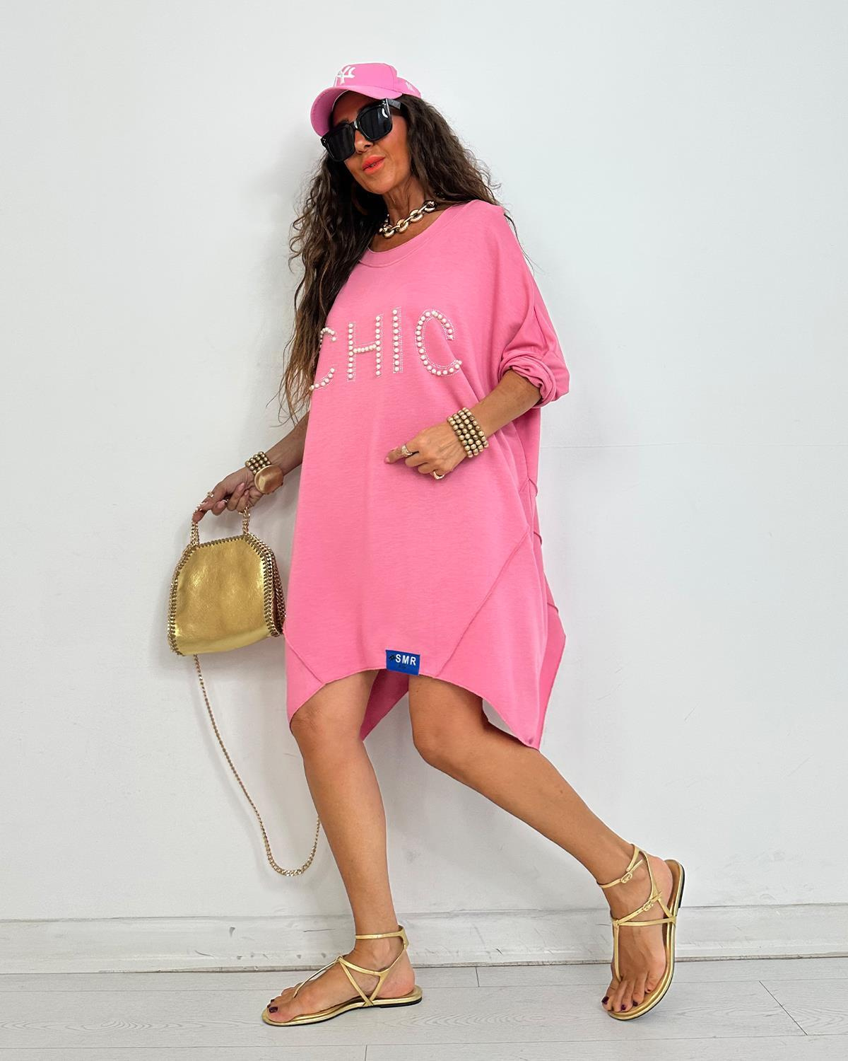 Chic İncili Tunik Elbise Pembe
