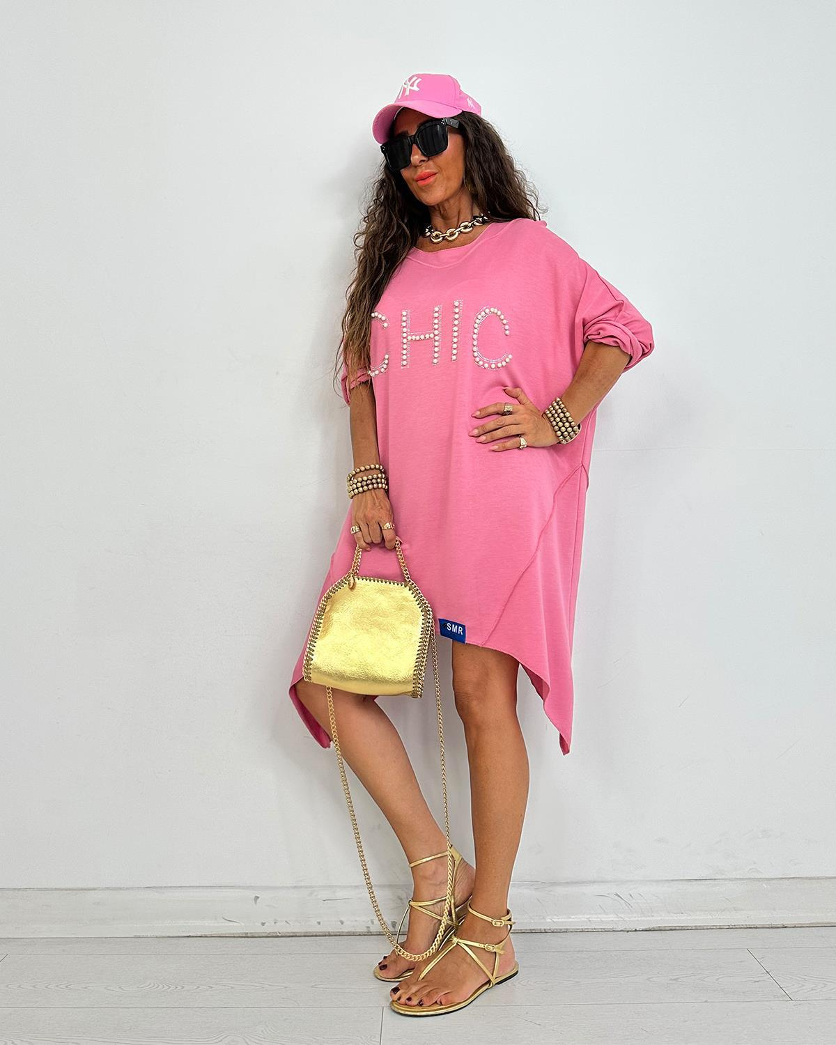 Chic İncili Tunik Elbise Pembe