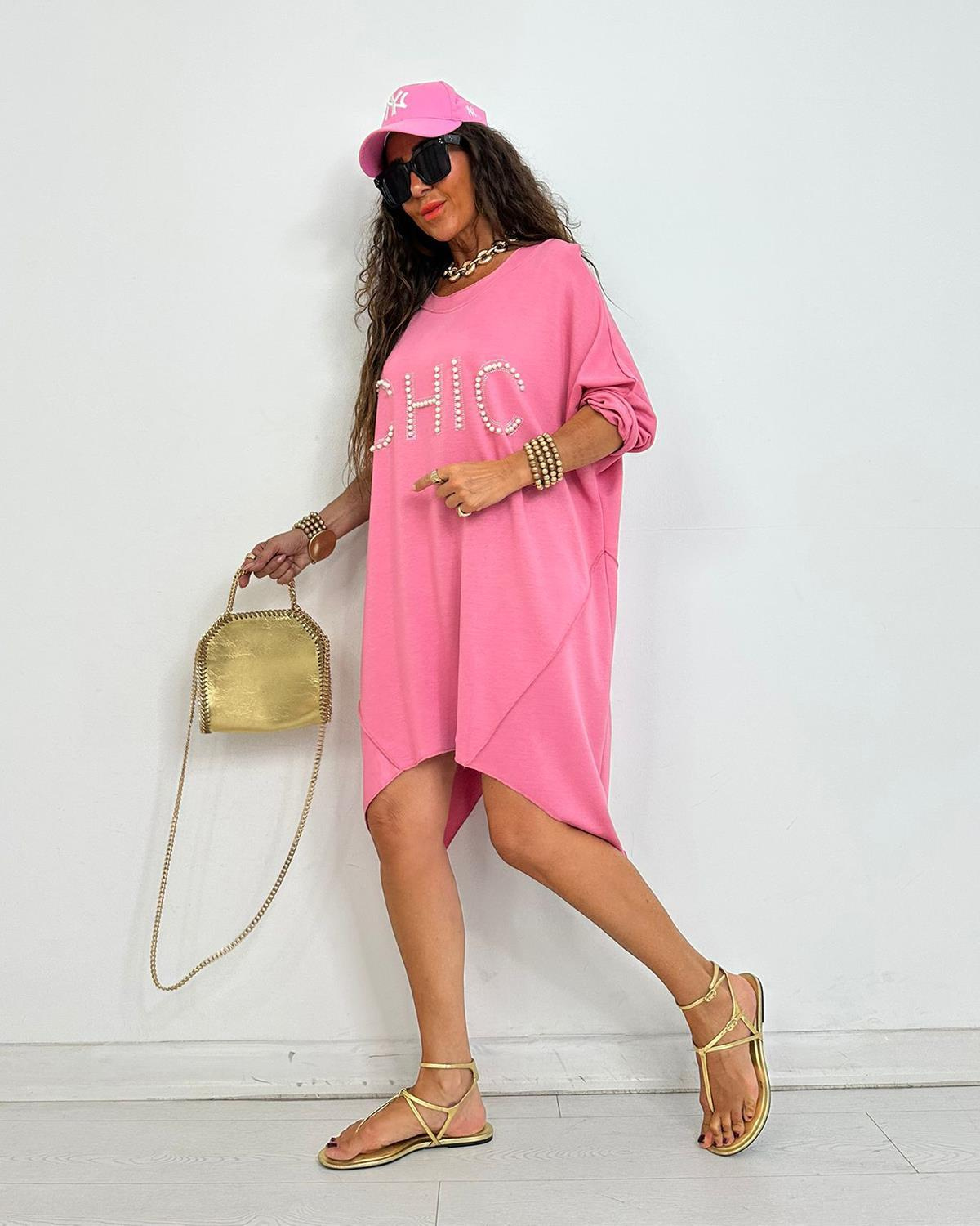 Chic İncili Tunik Elbise Pembe