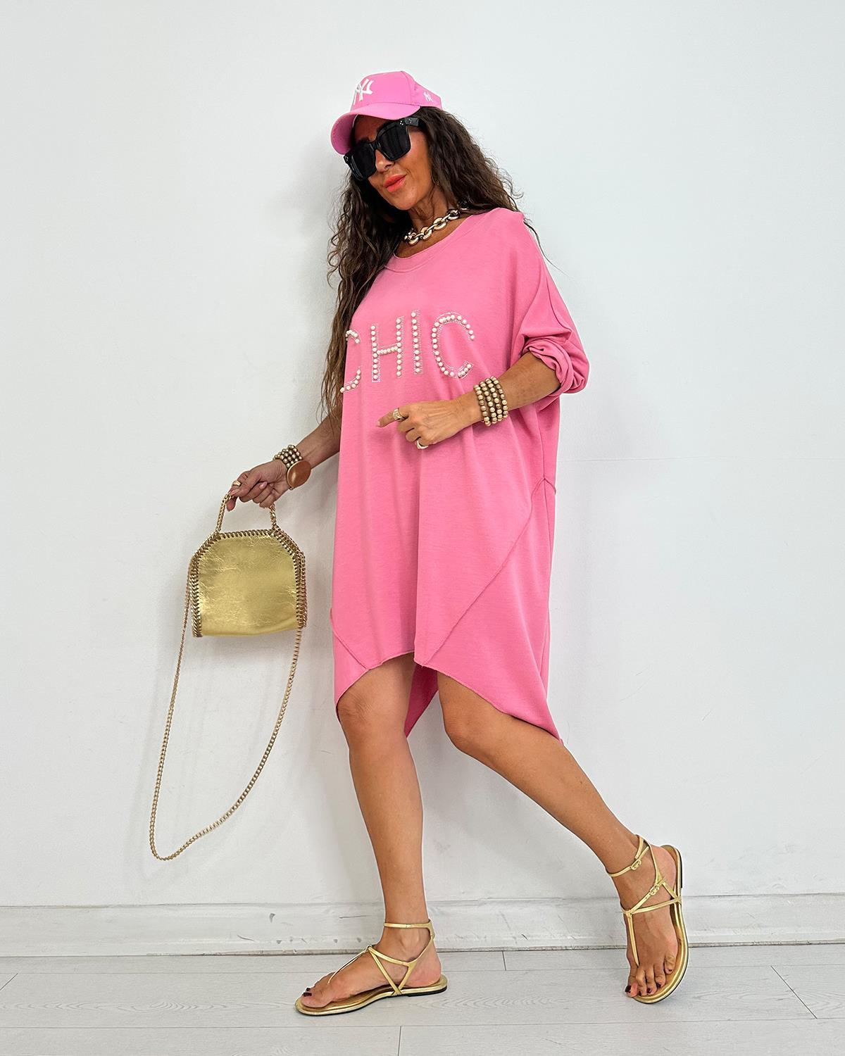 Chic İncili Tunik Elbise Pembe