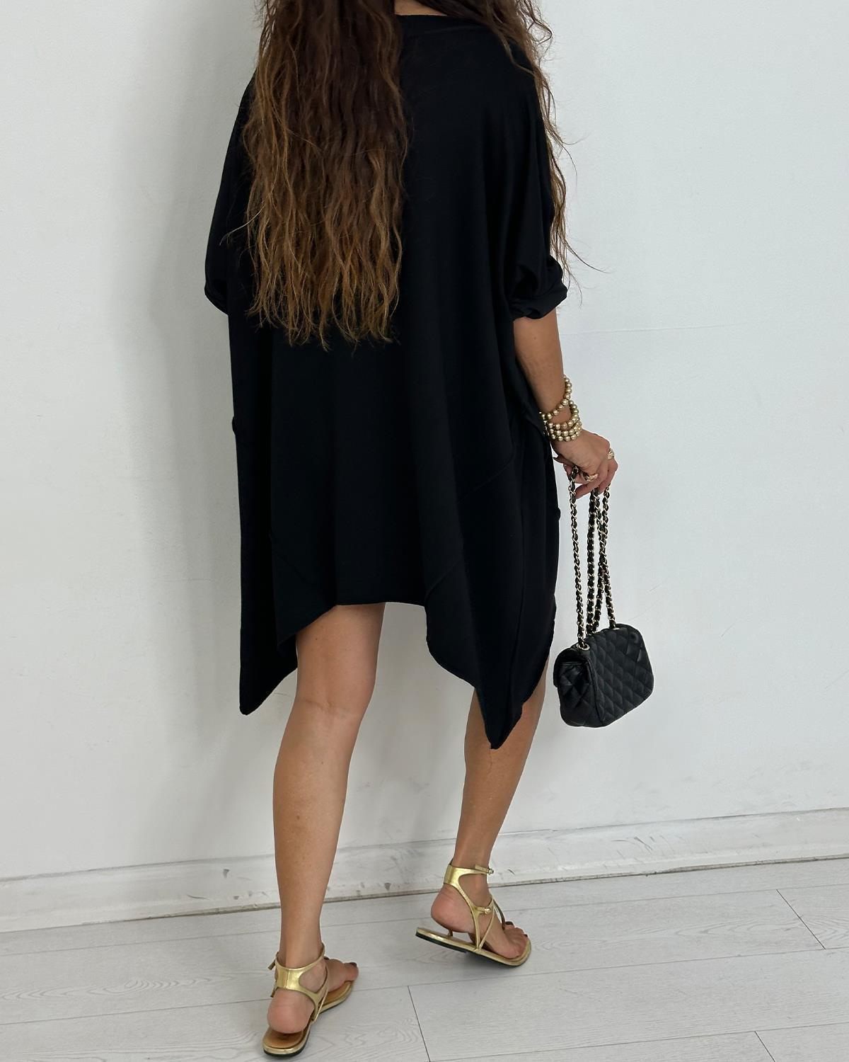 Chic İncili Tunik Elbise Siyah