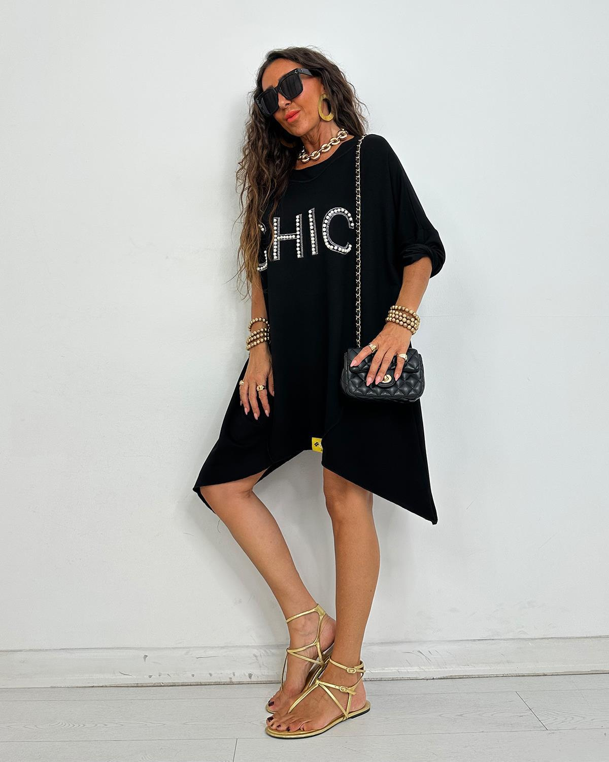 Chic İncili Tunik Elbise Siyah