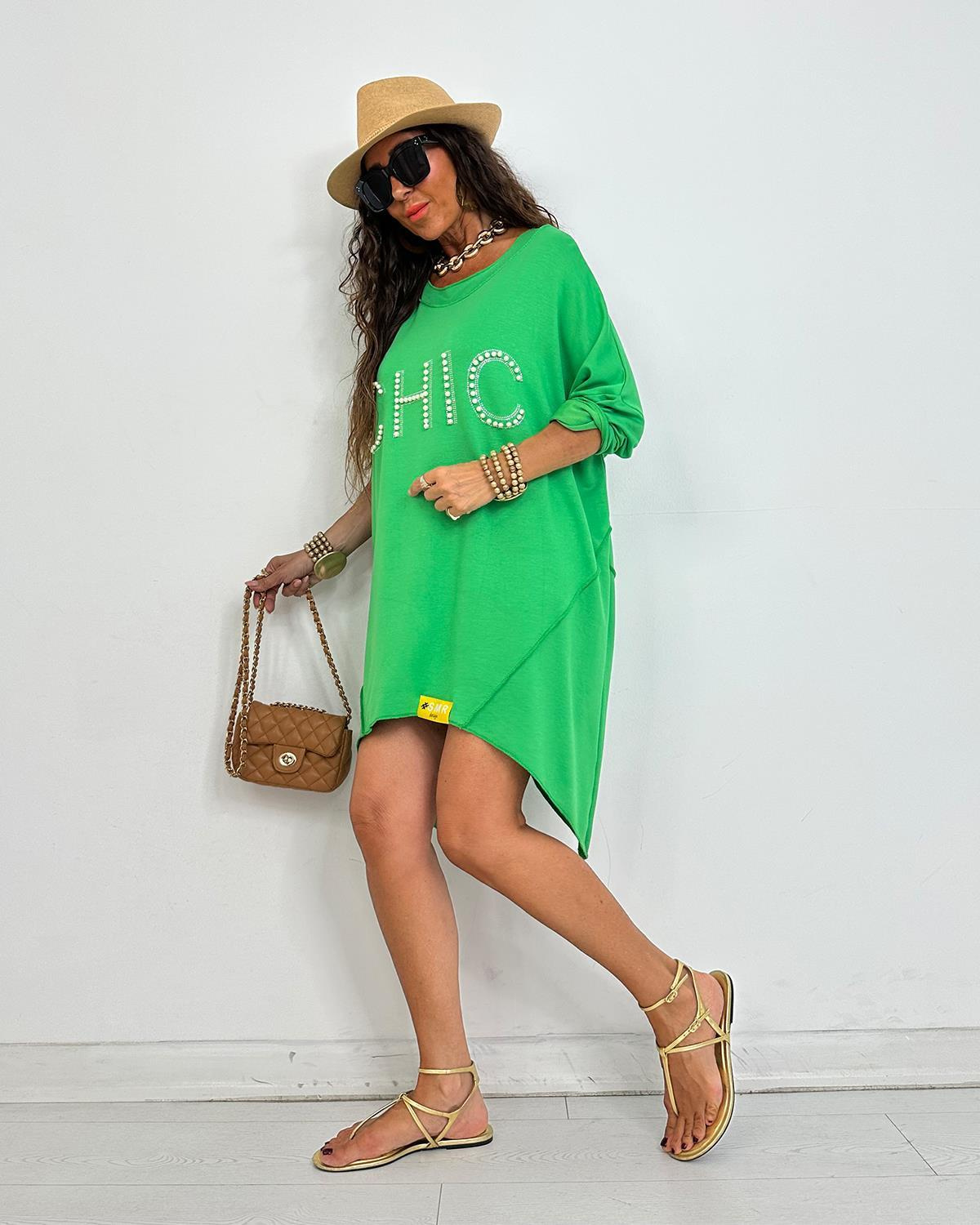 Chic İncili Tunik Elbise Yeşil