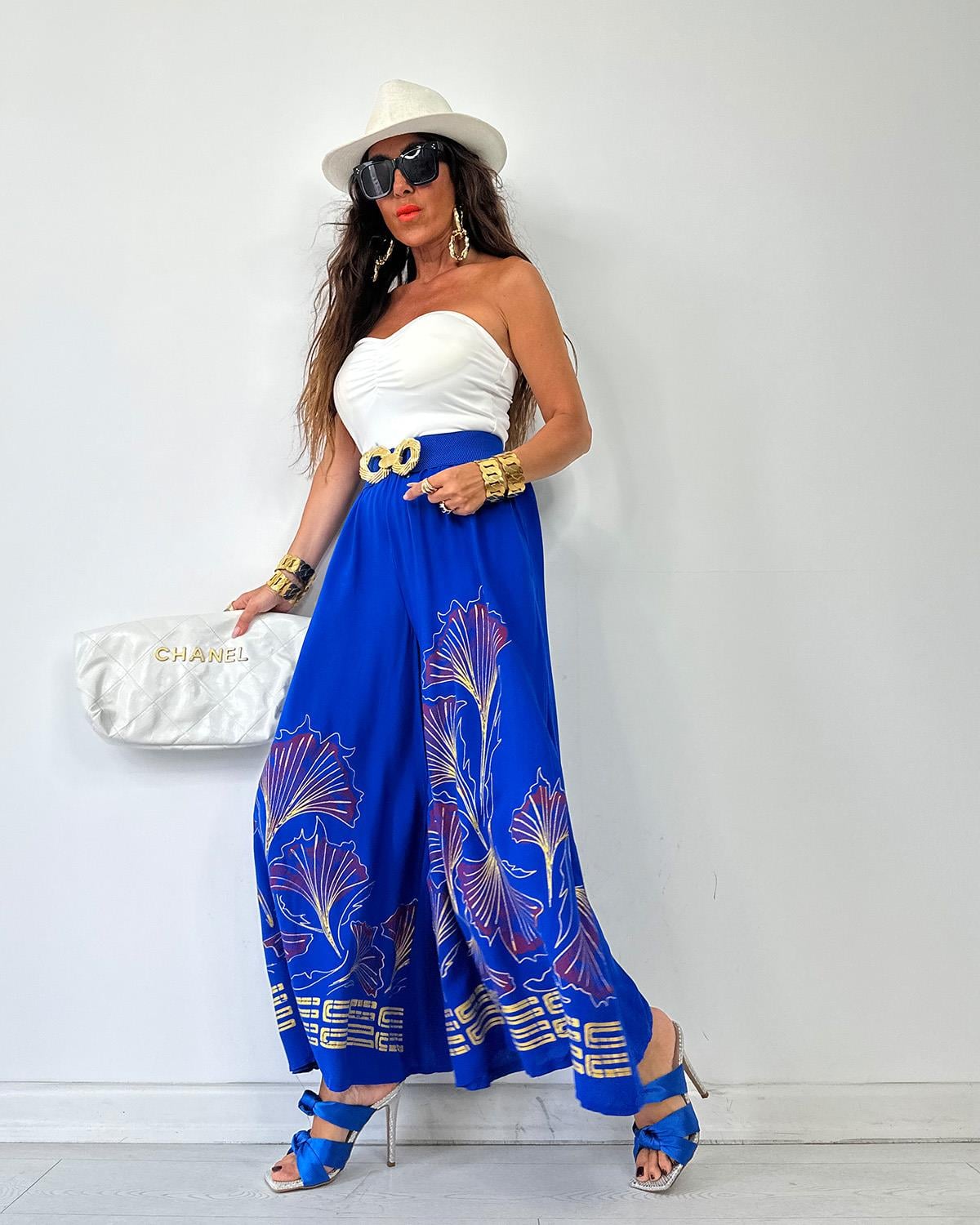 Çiçek Baskılı Pantalon Saks