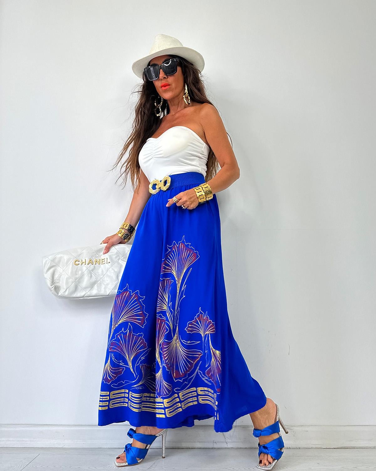 Çiçek Baskılı Pantalon Saks