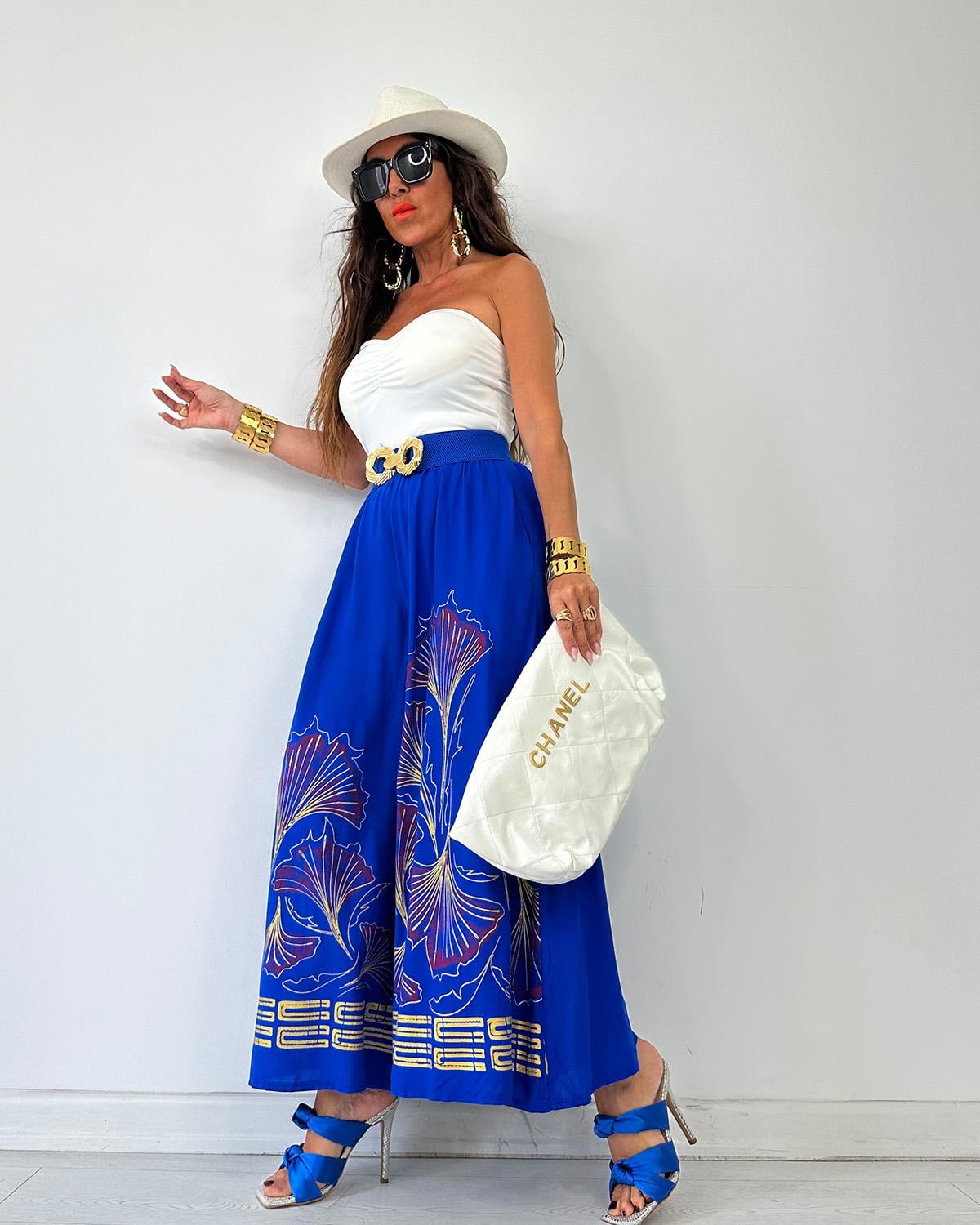 Çiçek Baskılı Pantalon Saks