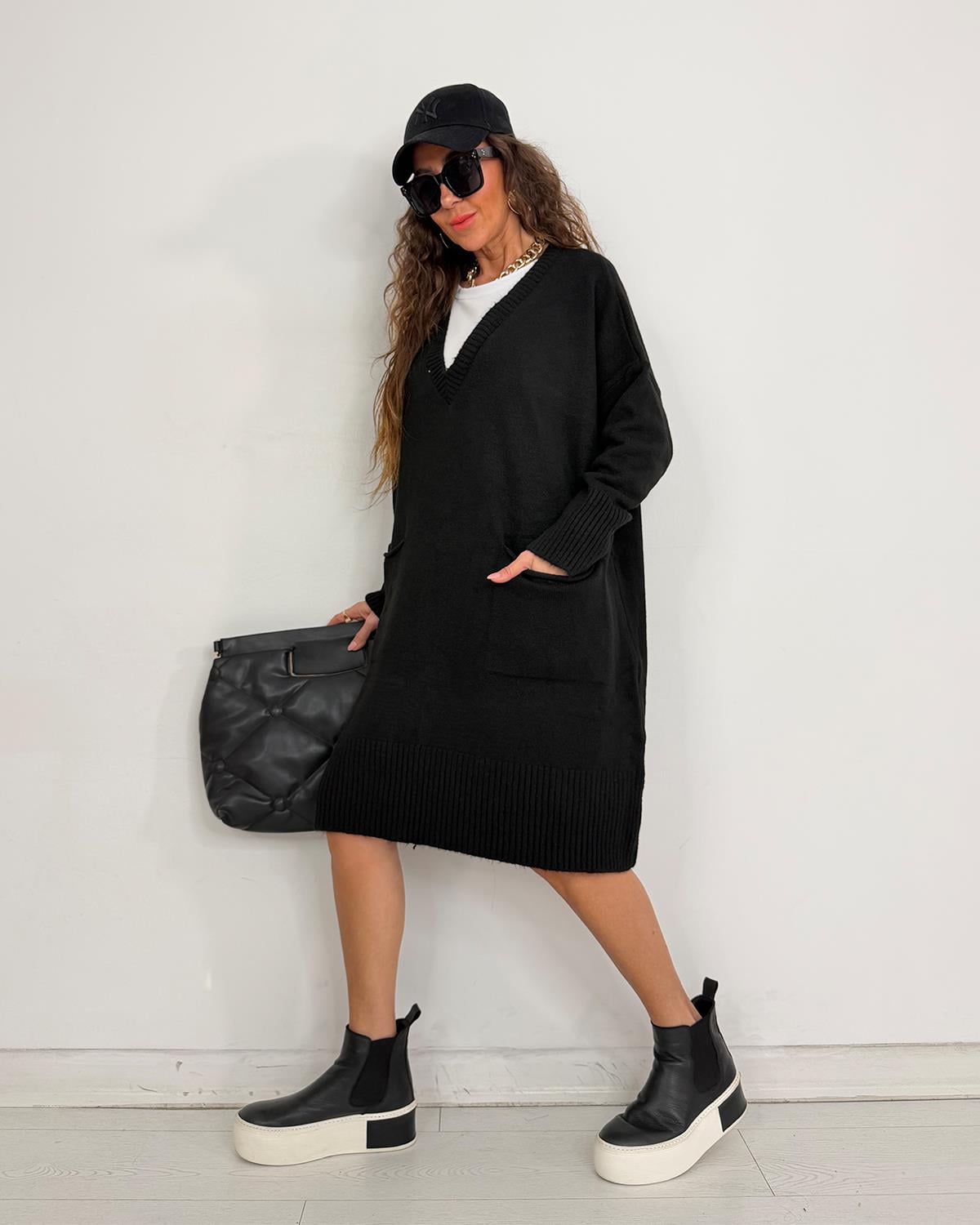Delfina Tunik Triko Elbise Siyah
