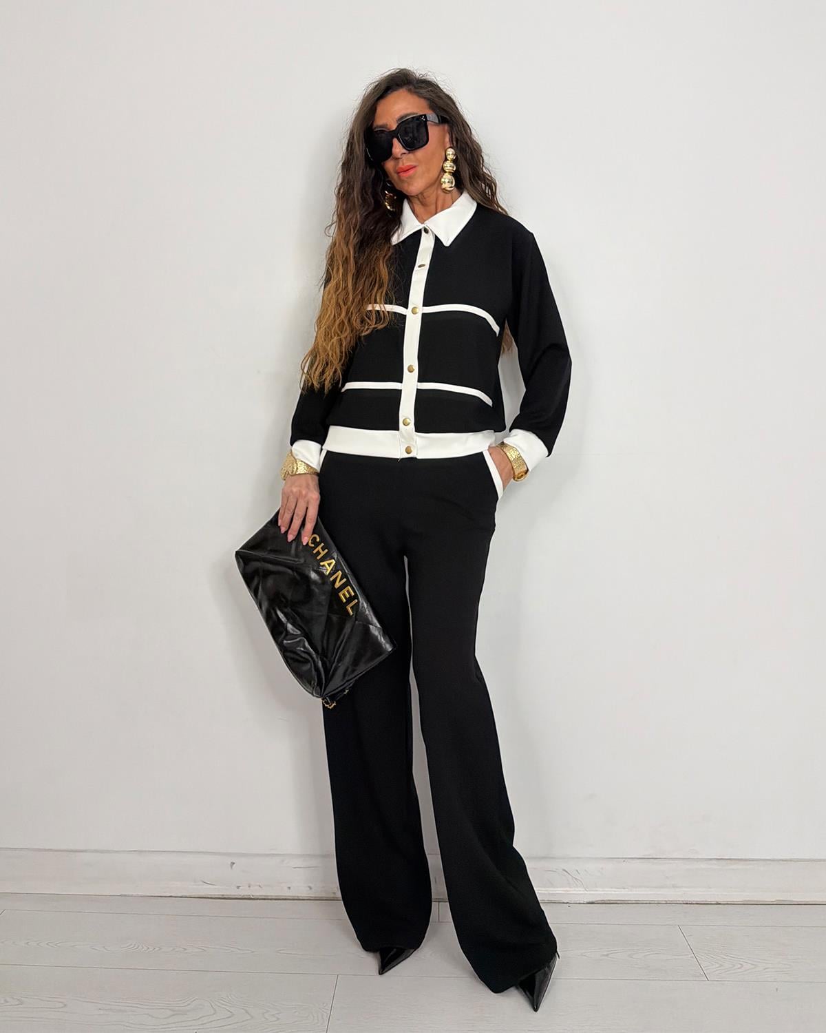 Diana Çizgili Takım Siyah