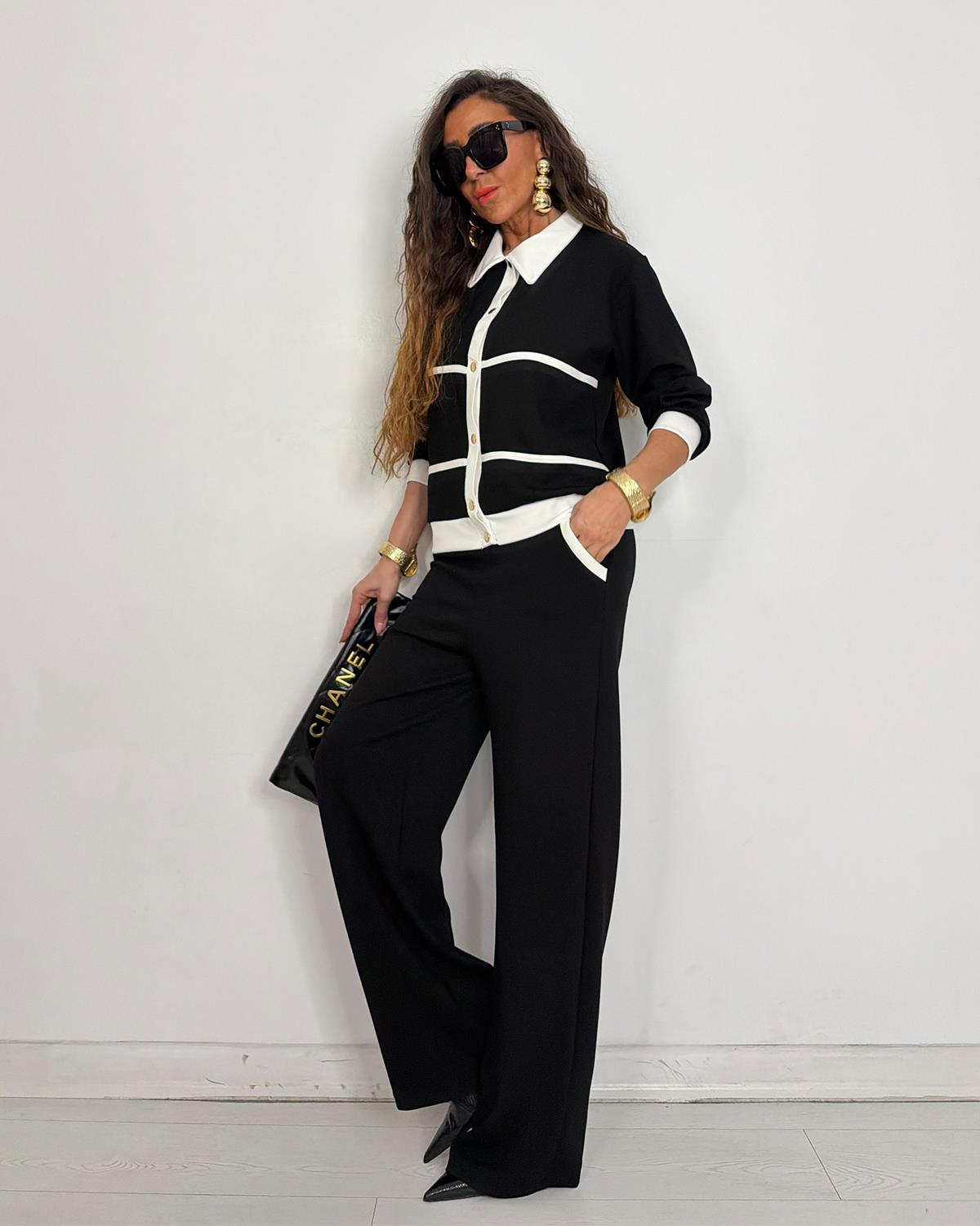 Diana Çizgili Takım Siyah