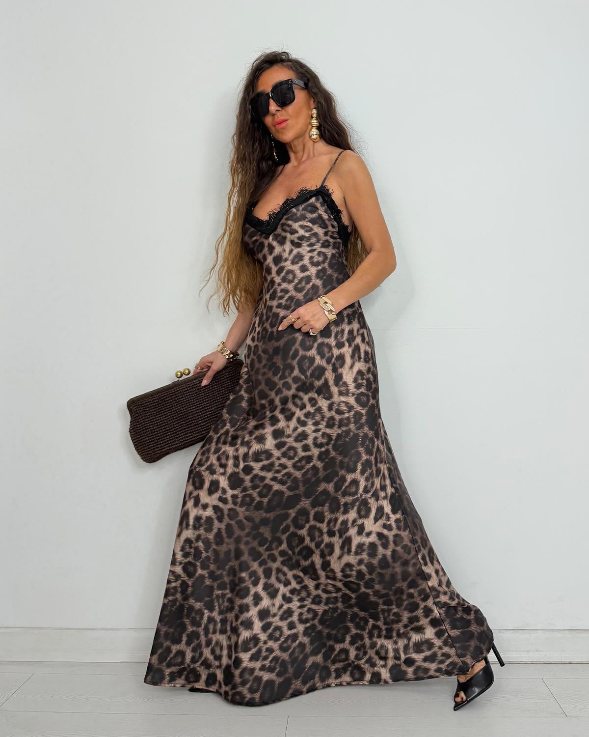 Dina Dantelli Leopar Elbise