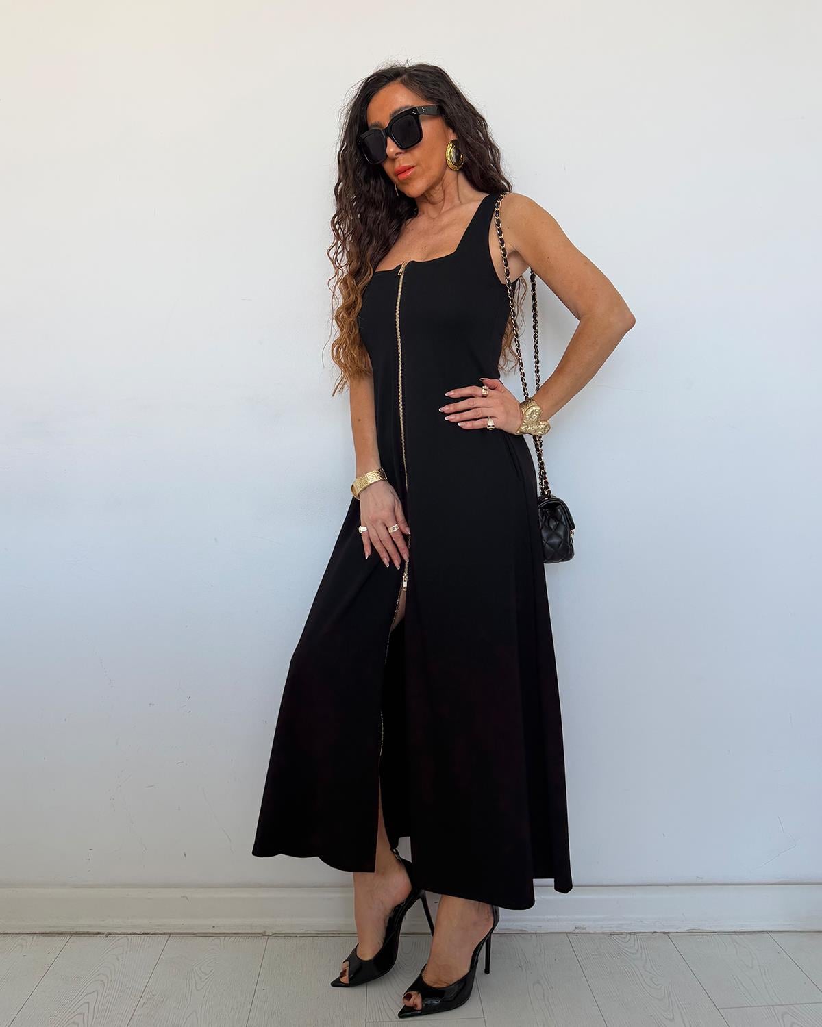 Dora Fermuarlı Elbise Siyah