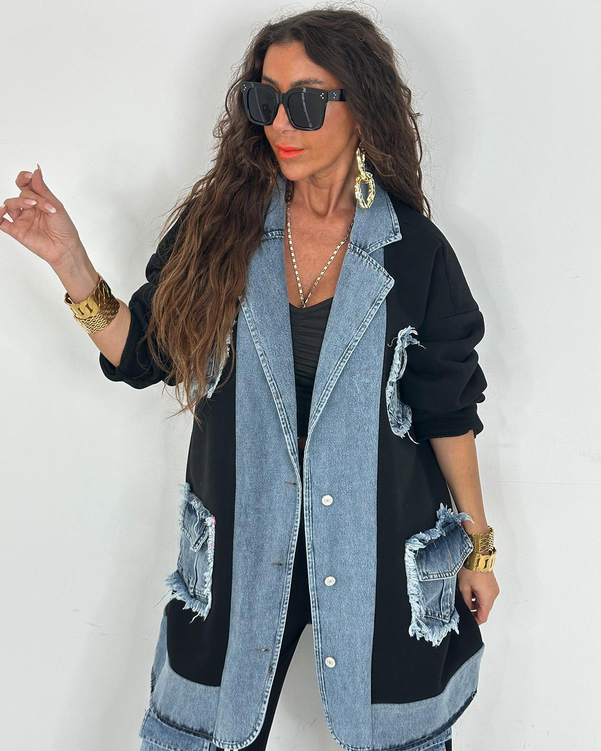 Dört Cepli Kot Ceket Siyah