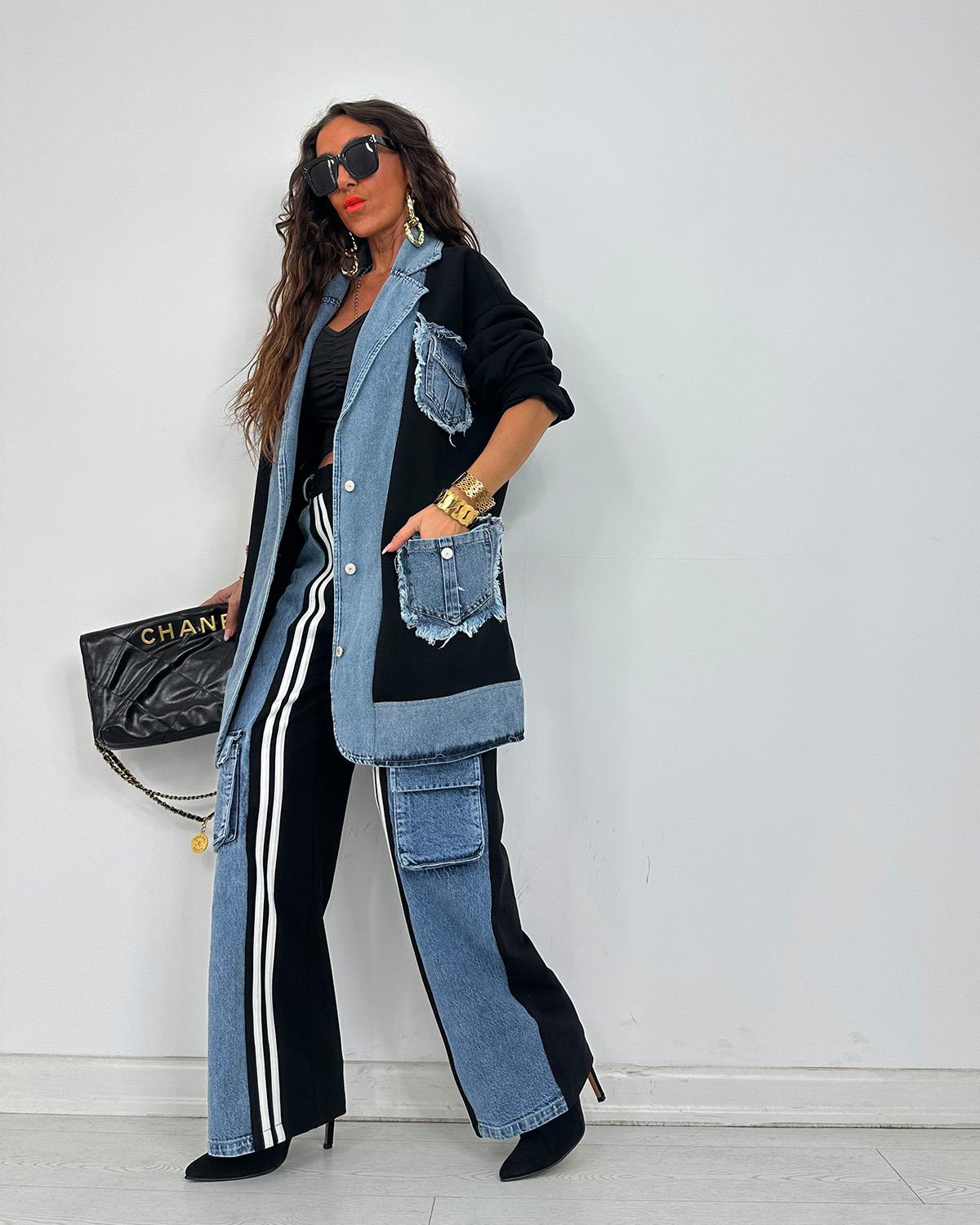 Dört Cepli Kot Ceket Siyah