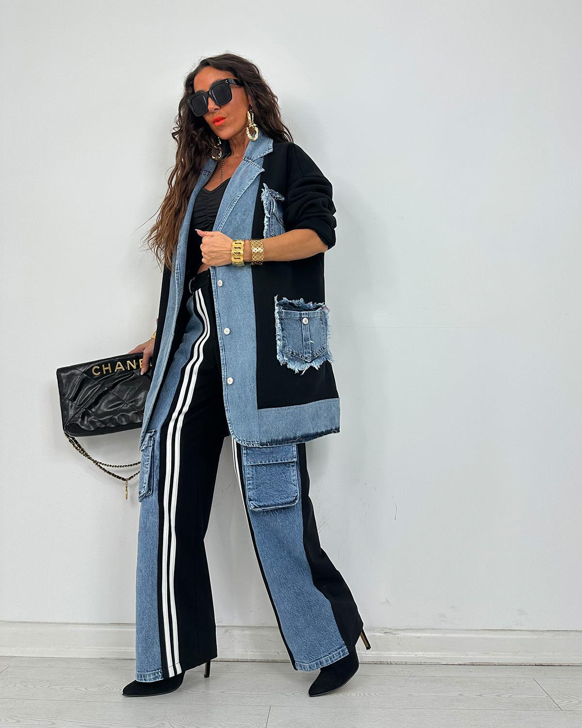 Dört Cepli Kot Ceket Siyah