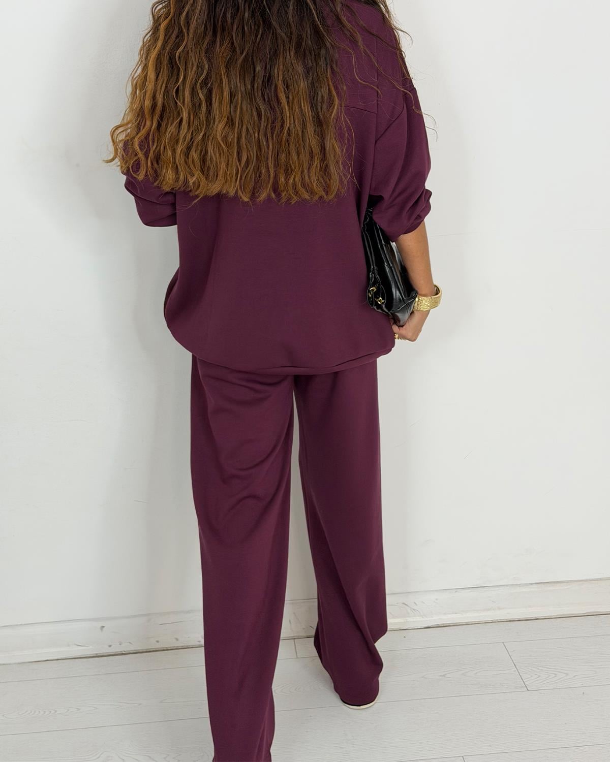 Fancy Taşlı Takım Bordo