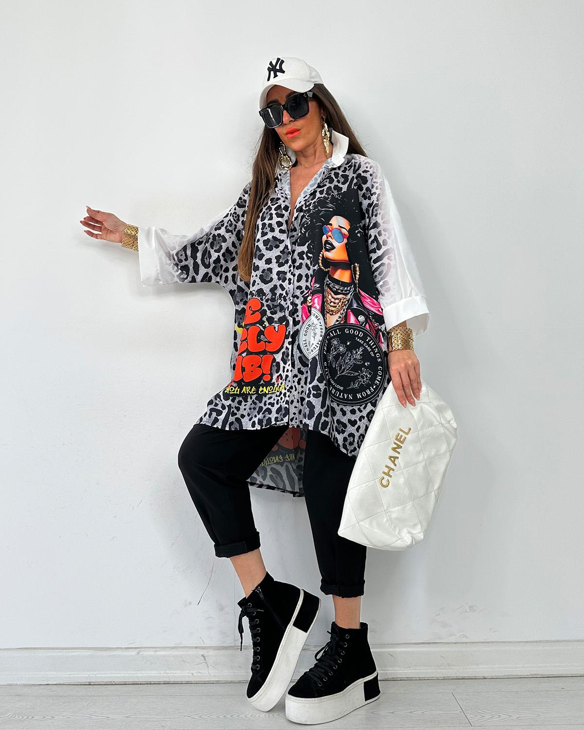 Flooransa Tunik Gri Leopar