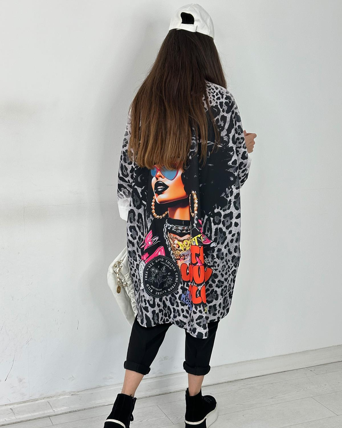 Flooransa Tunik Gri Leopar
