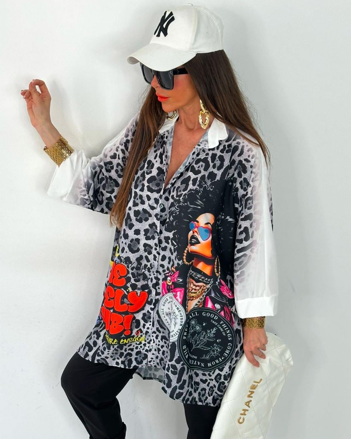 Flooransa Tunik Gri Leopar