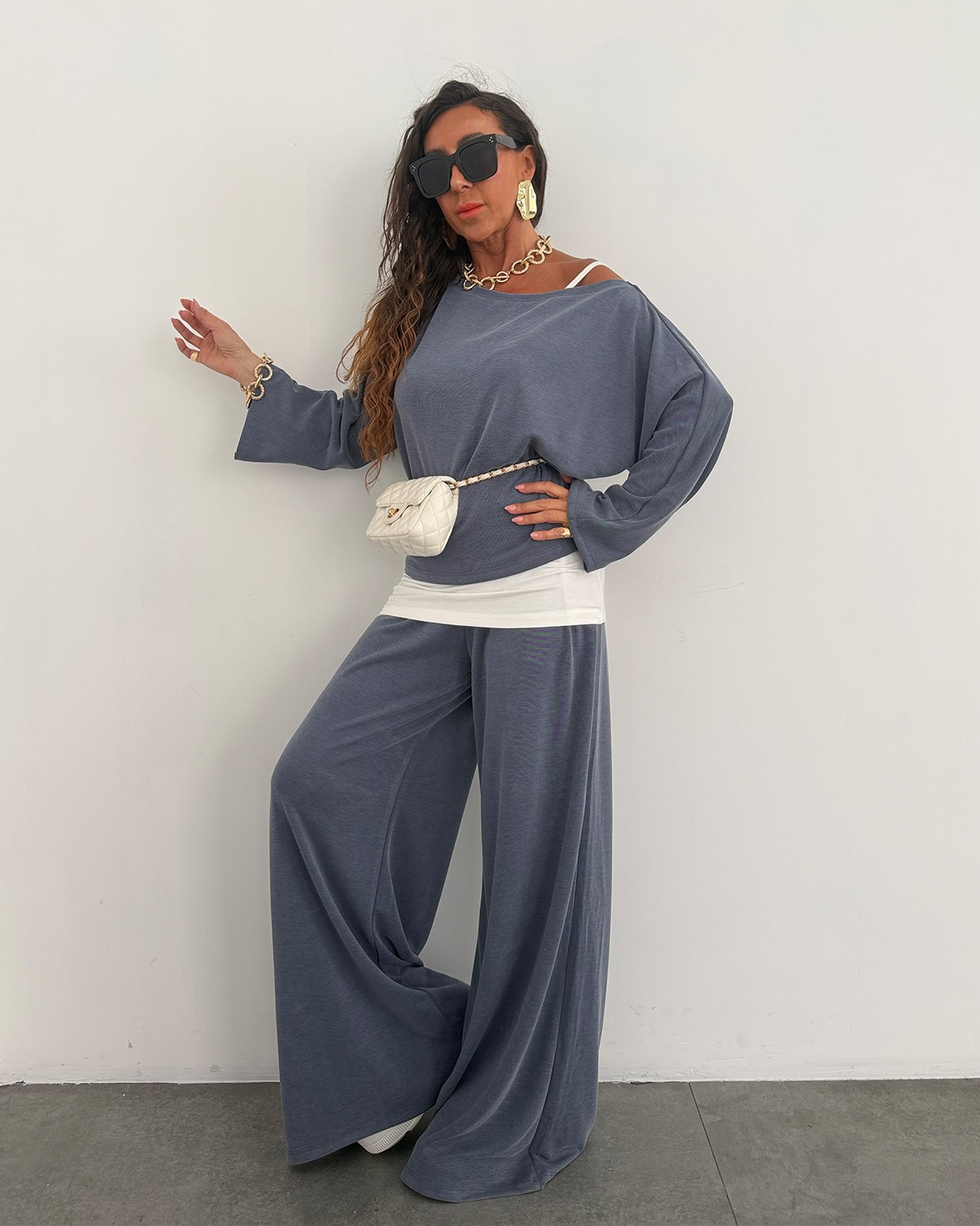 Frida Beyaz Atletli Üçlü Takım İndigo