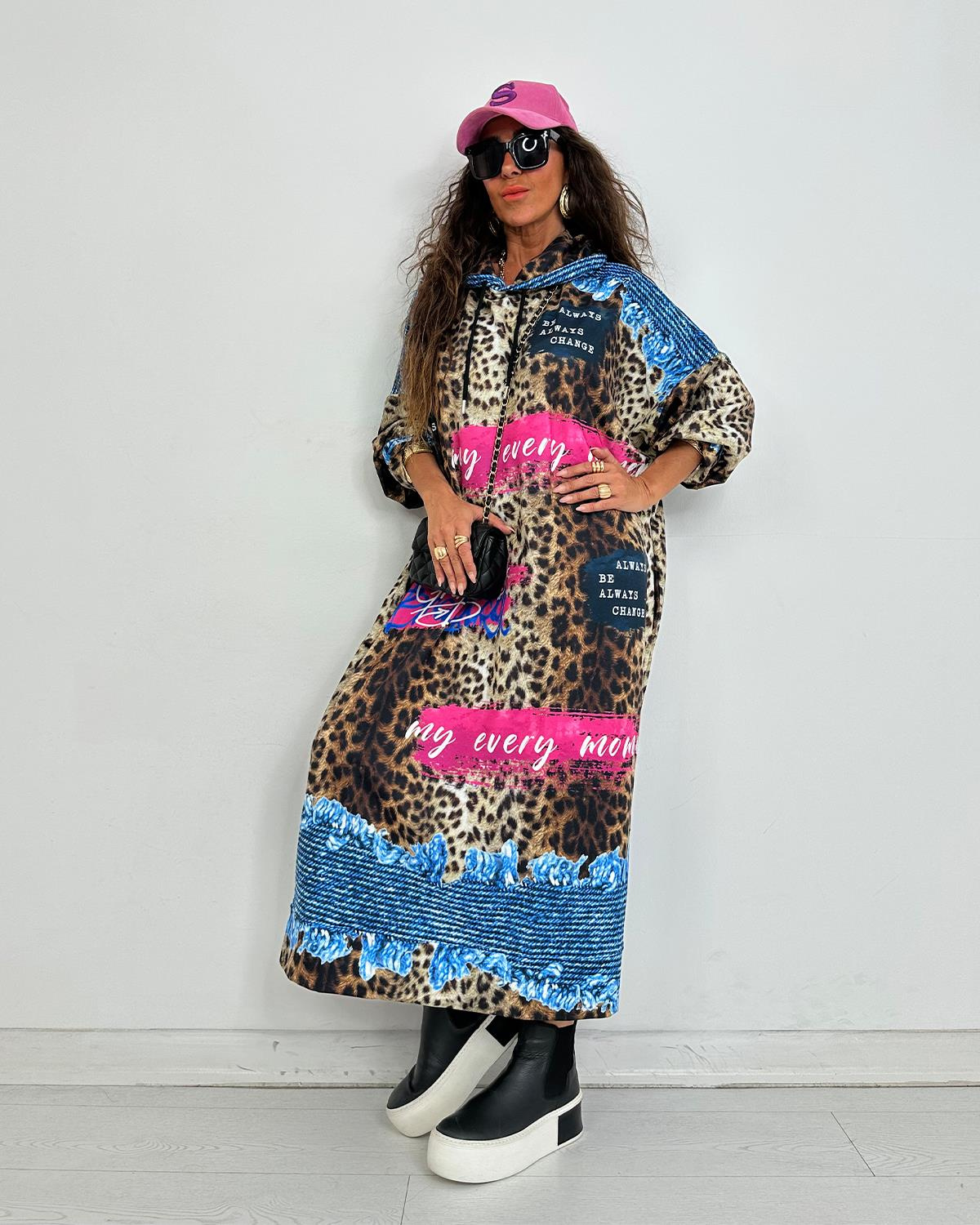Hera Yazılı Leopar Elbise
