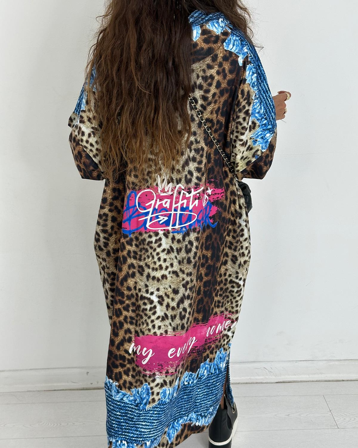 Hera Yazılı Leopar Elbise