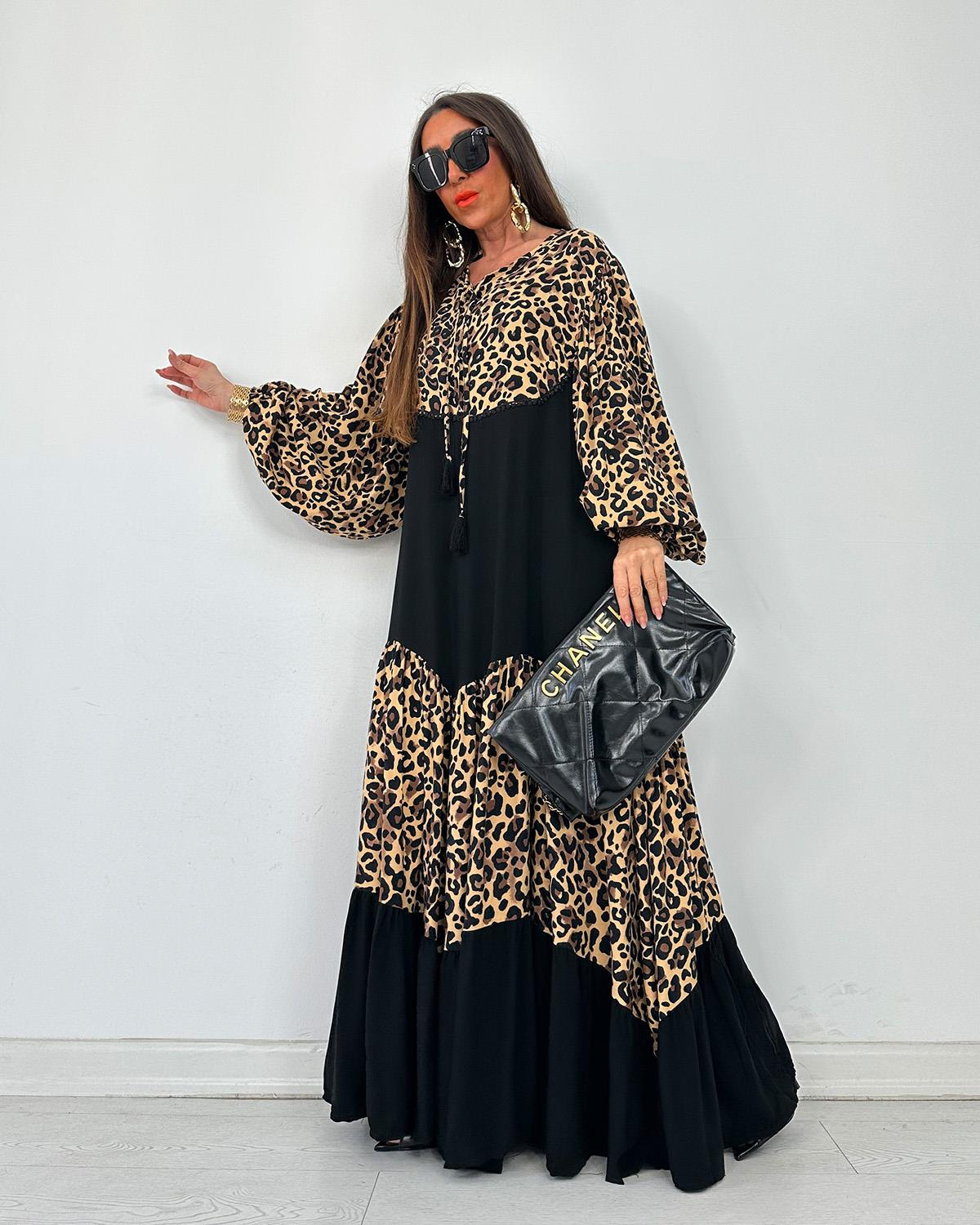 İspanyol Siyah Leopars Elbise