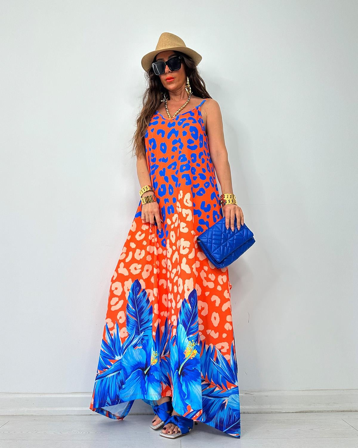 İvana Elbise Mavi Leopar