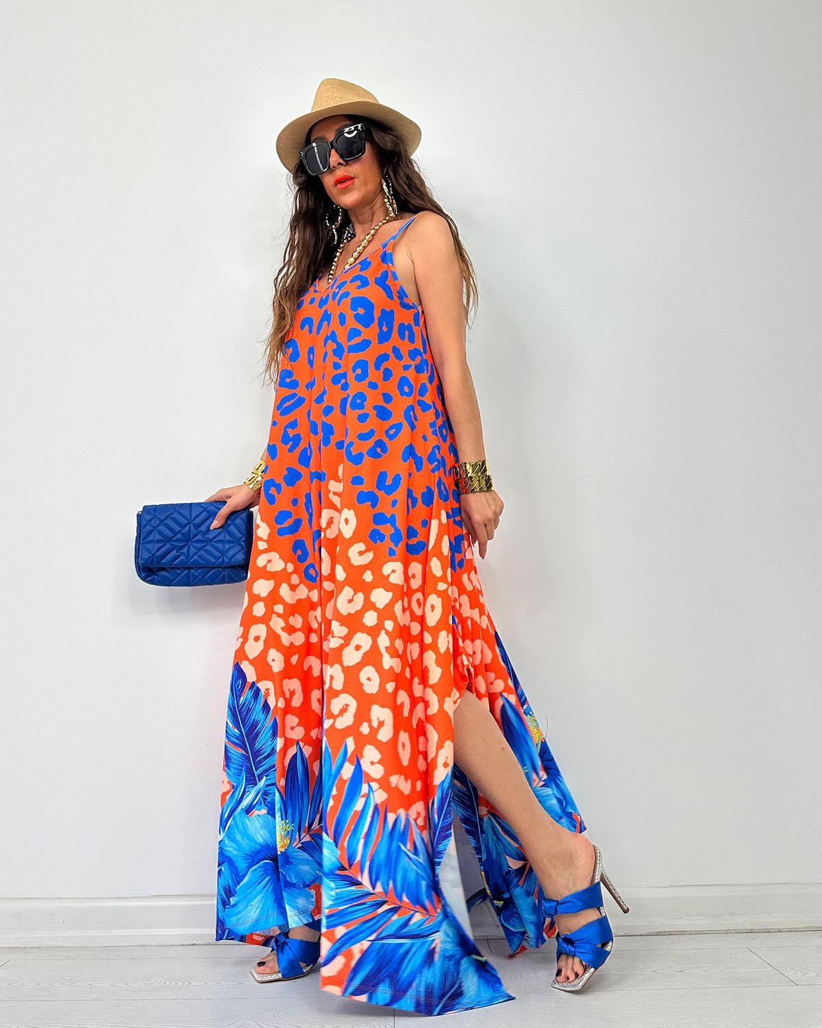 İvana Elbise Mavi Leopar