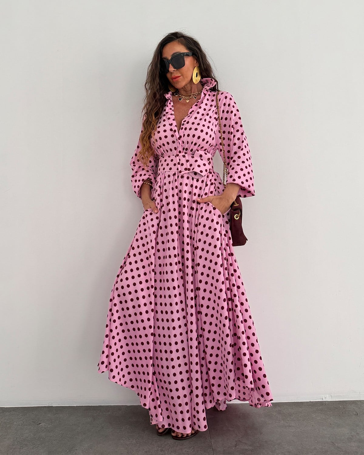 Jayla Puantiye Elbise Pembe