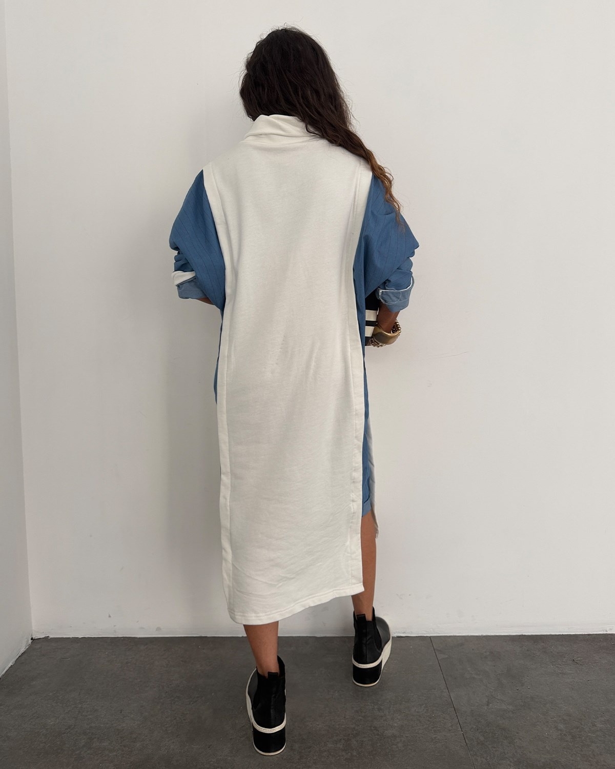 Jery Zımbalı Kot Detaylı Tunik Elbise Beyaz