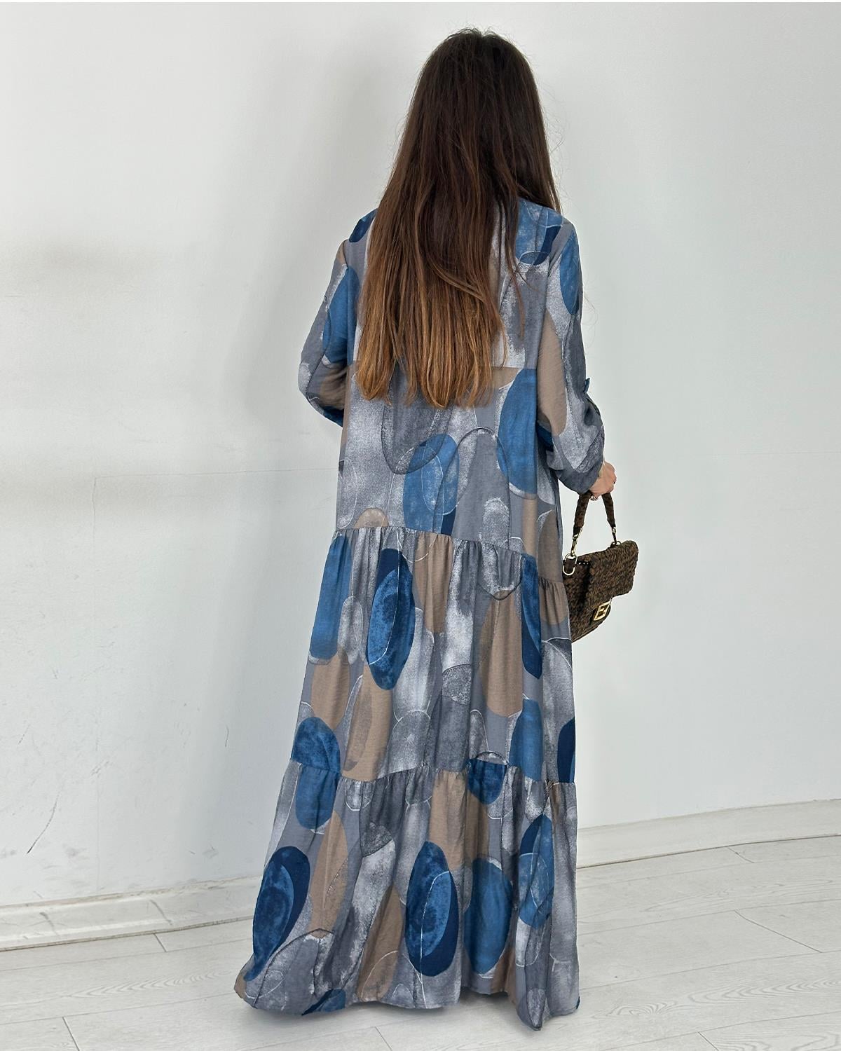 Julya Batik Elbise Gri Mavi