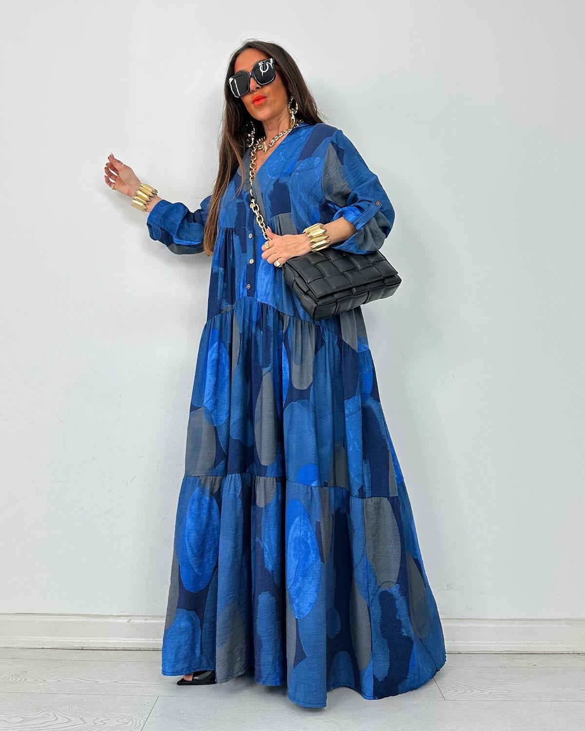 Julya Batik Elbise İndigo