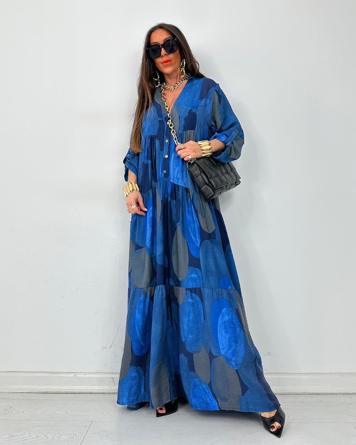 Julya Batik Elbise İndigo
