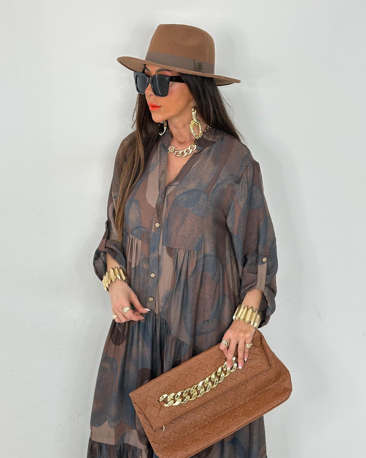 Julya Batik Elbise Kahve