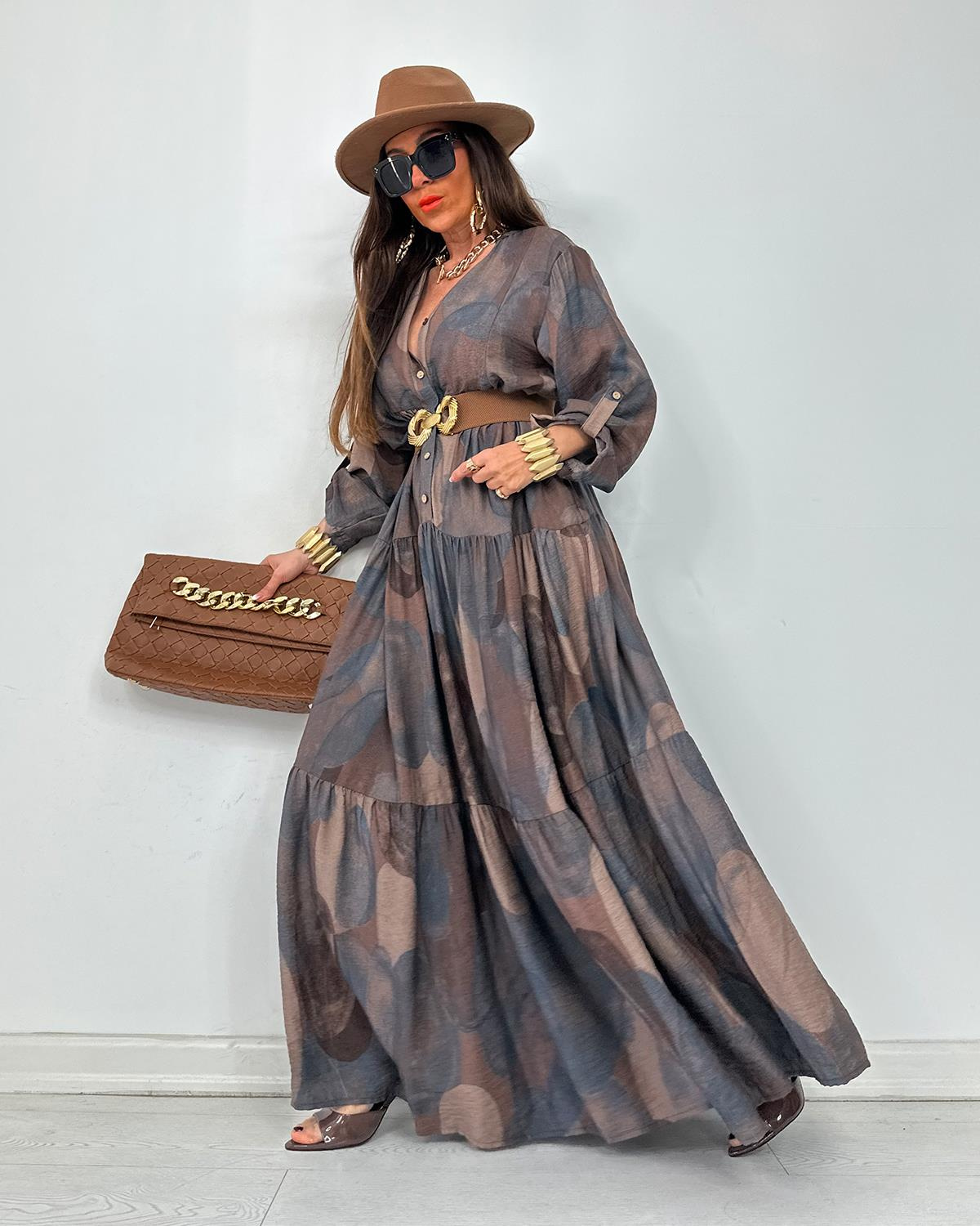Julya Batik Elbise Kahve