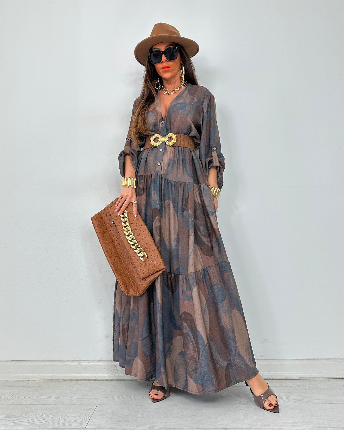 Julya Batik Elbise Kahve