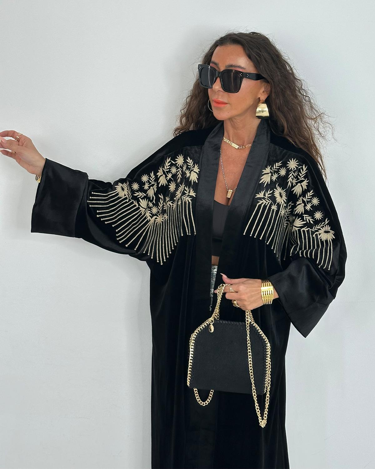 Kadife İtalyan Kimono Siyah