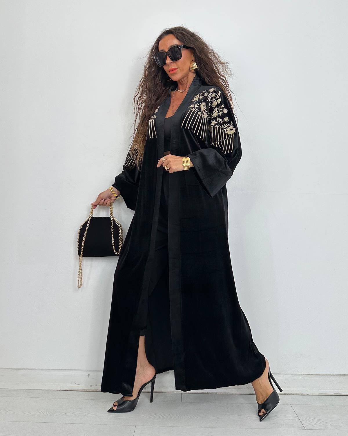 Kadife İtalyan Kimono Siyah