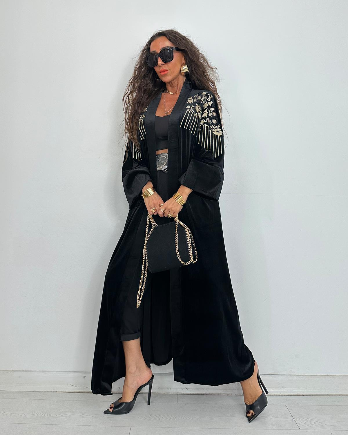 Kadife İtalyan Kimono Siyah