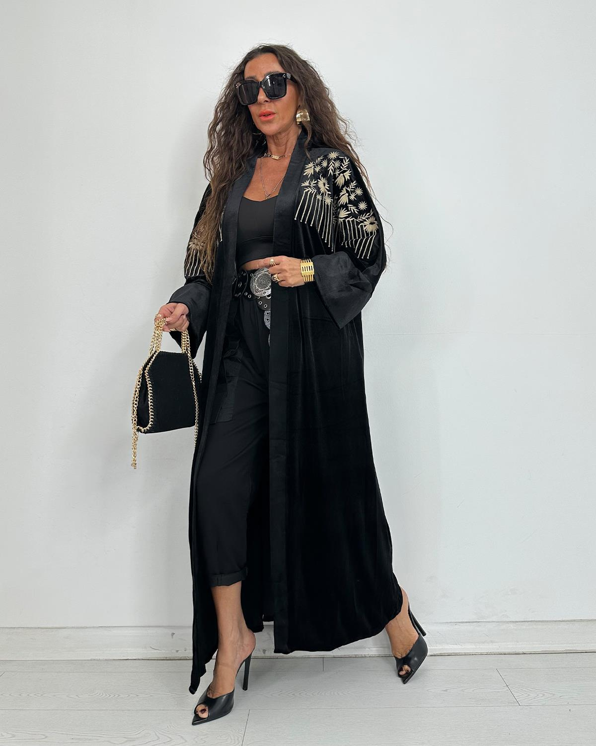 Kadife İtalyan Kimono Siyah