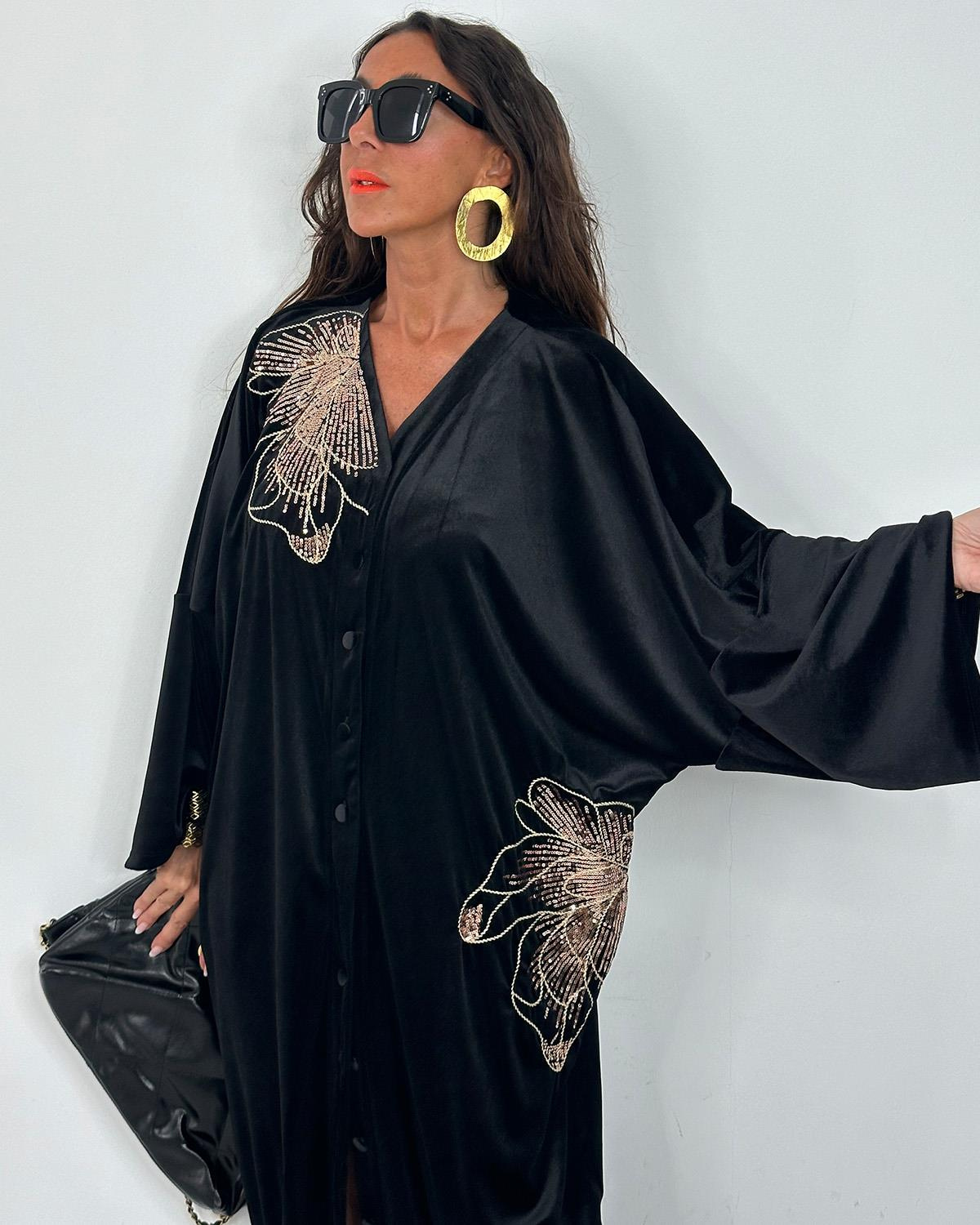 Kadife Taşlı Elbise