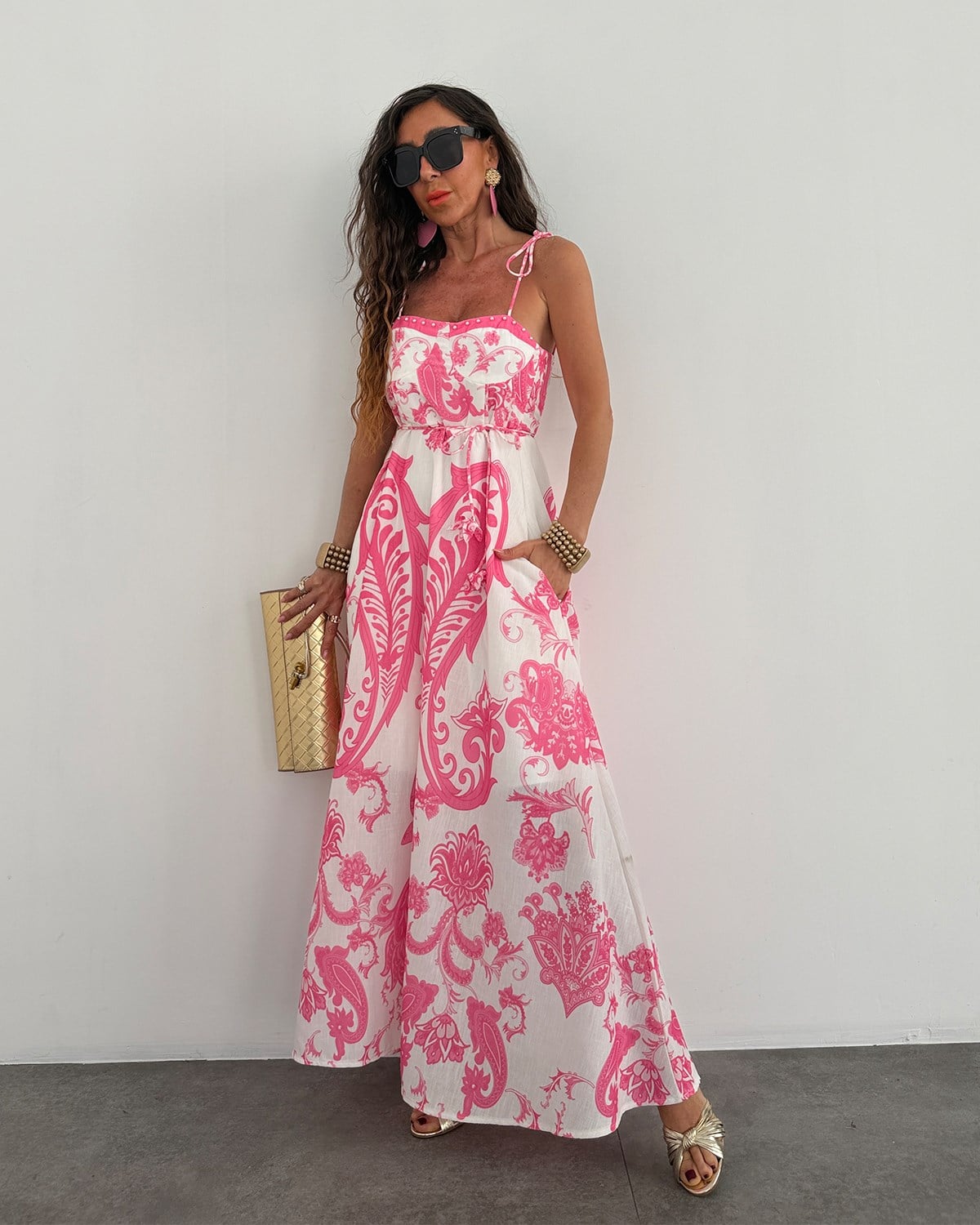 Kontes Elbise Pembe