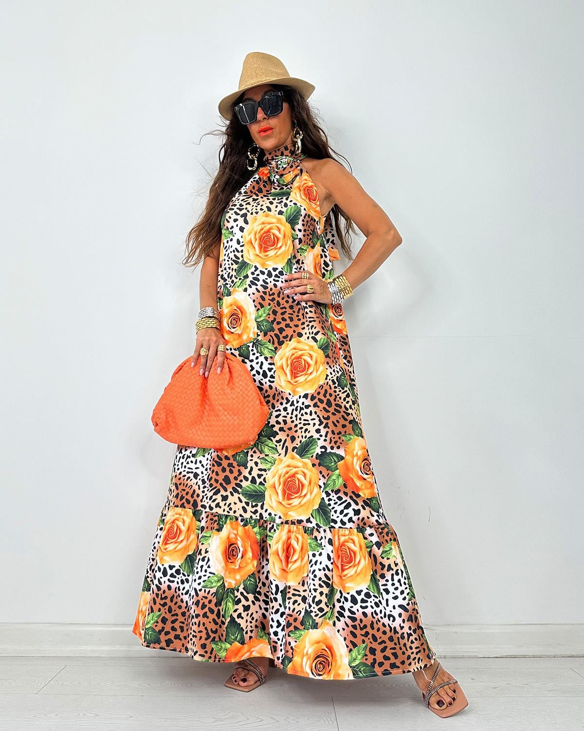 Leopar Güllü Elbise Orange
