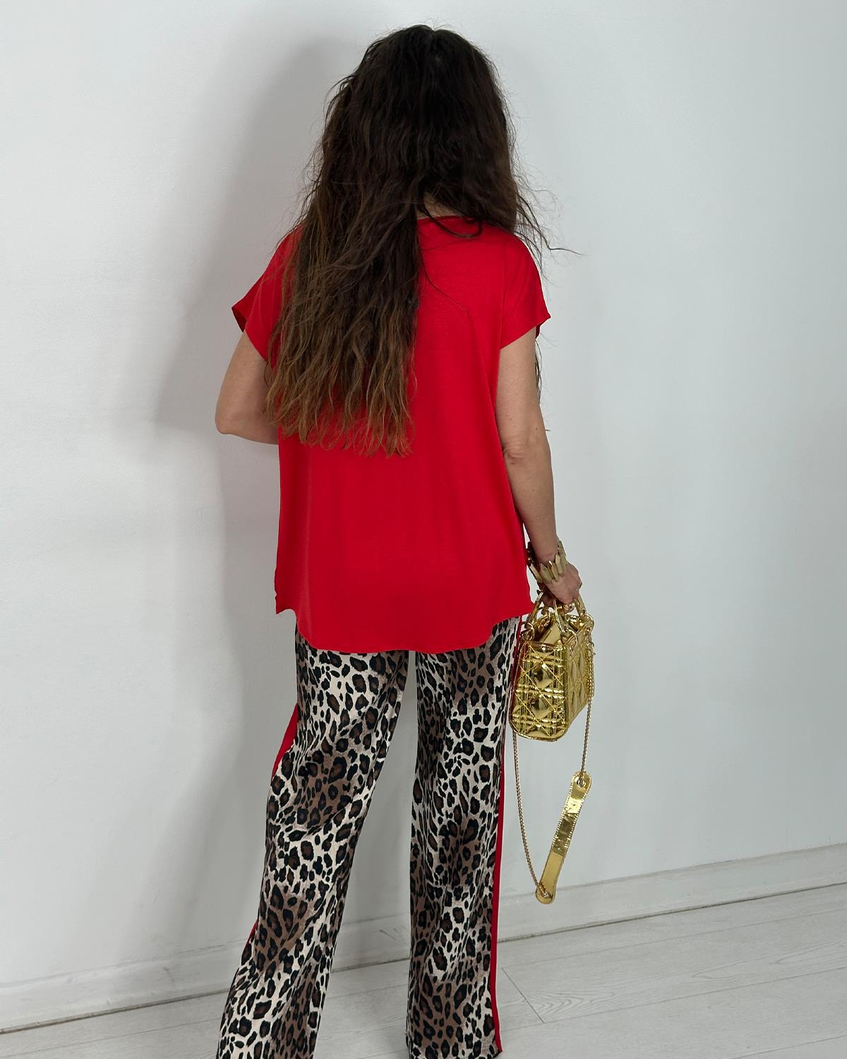 Leopar Saten Takım Kırmızı