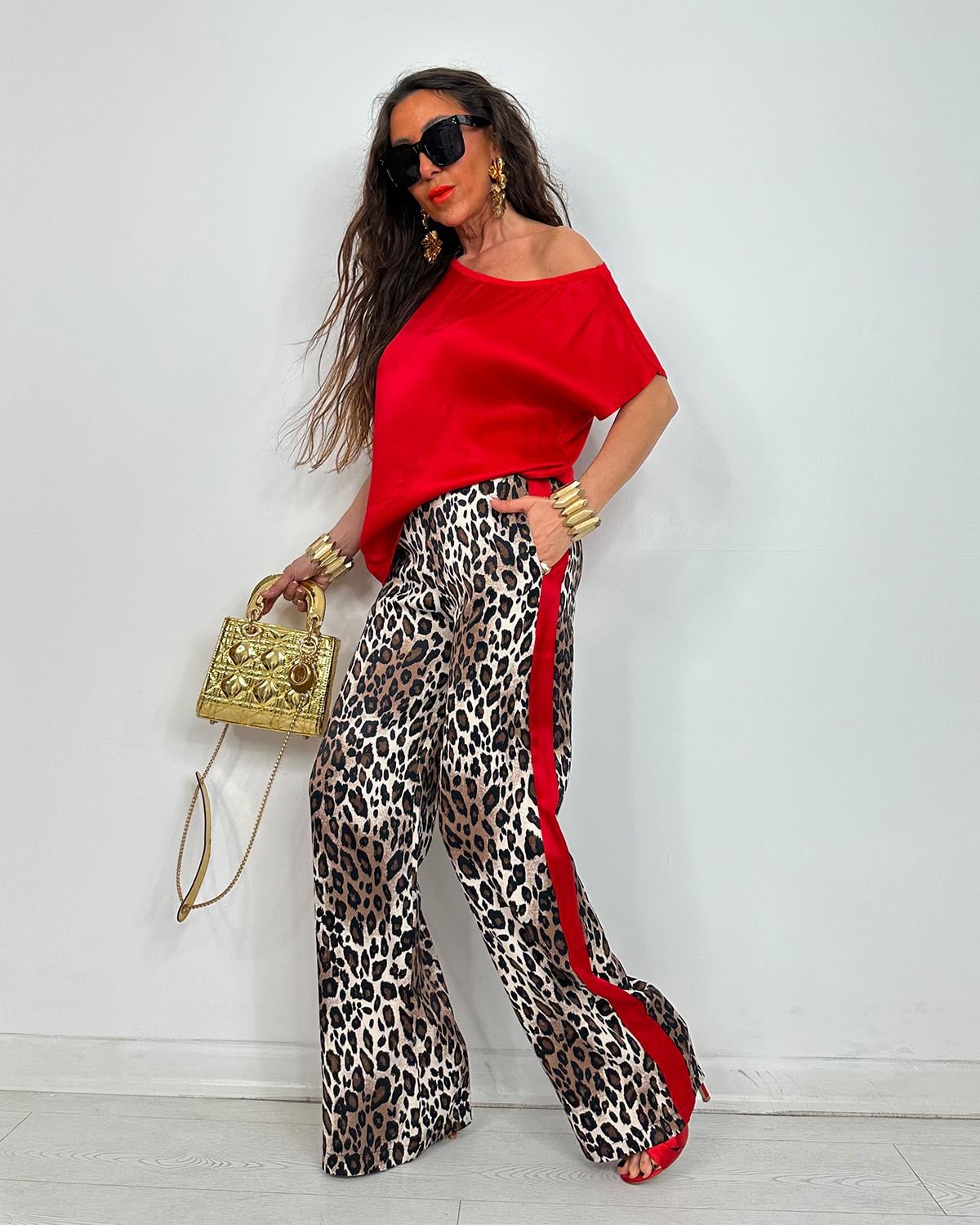 Leopar Saten Takım Kırmızı