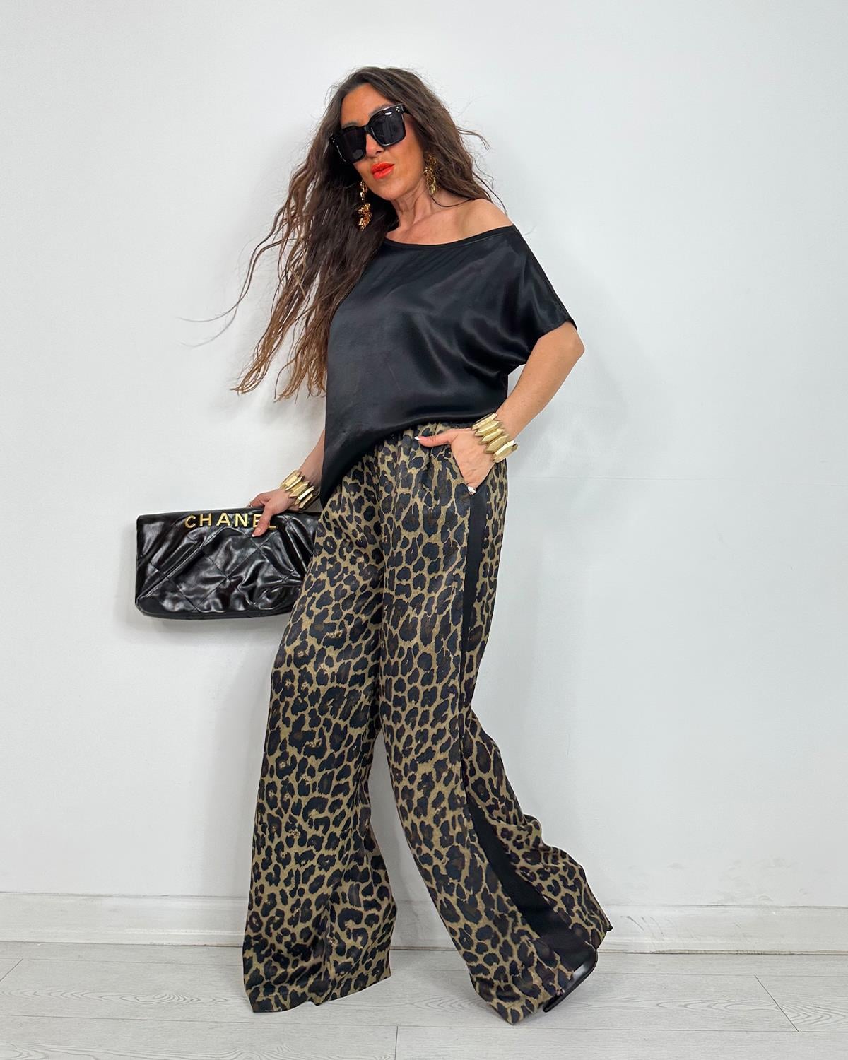 Leopar Saten Takım Siyah