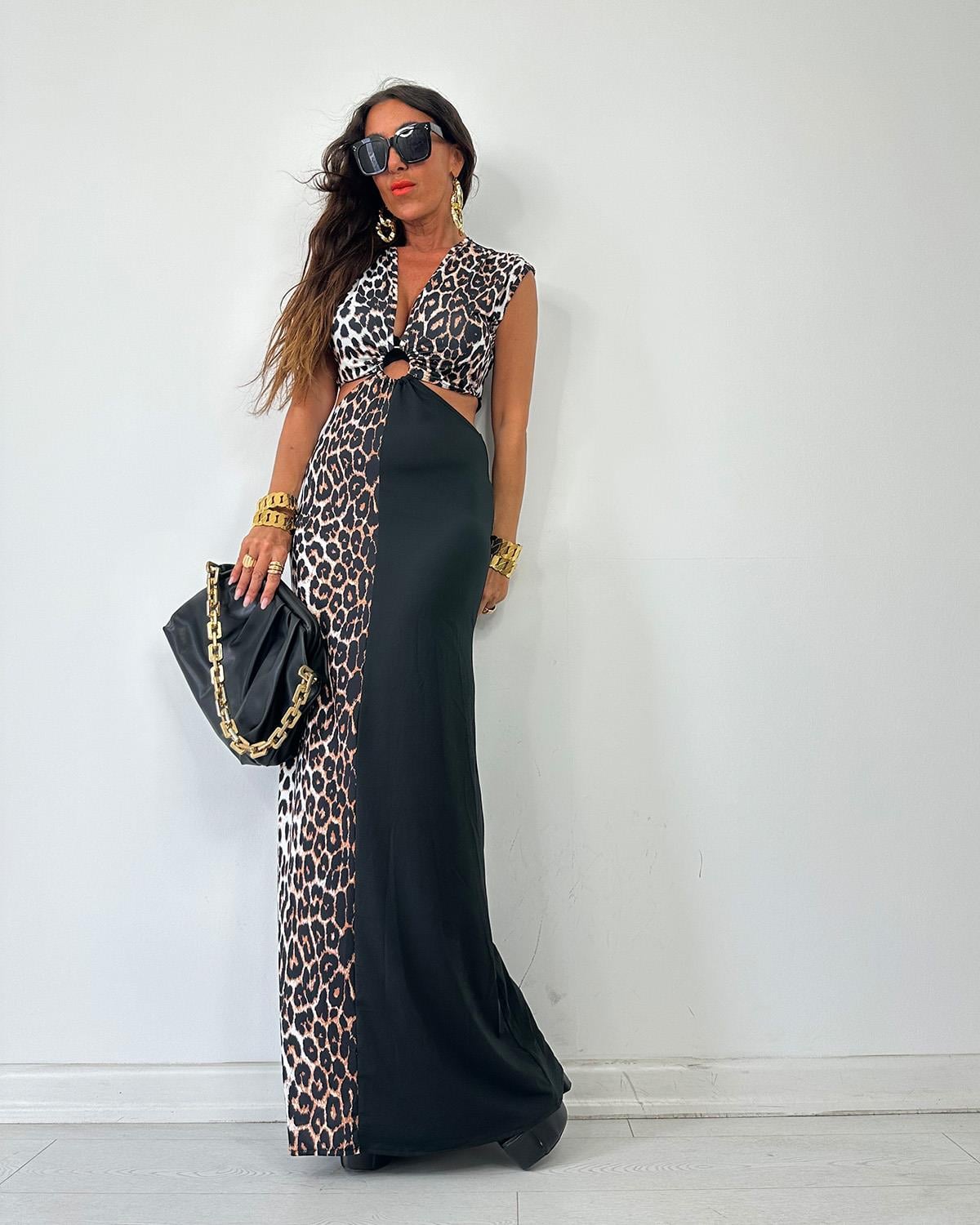 Leopar Siyah Elbise