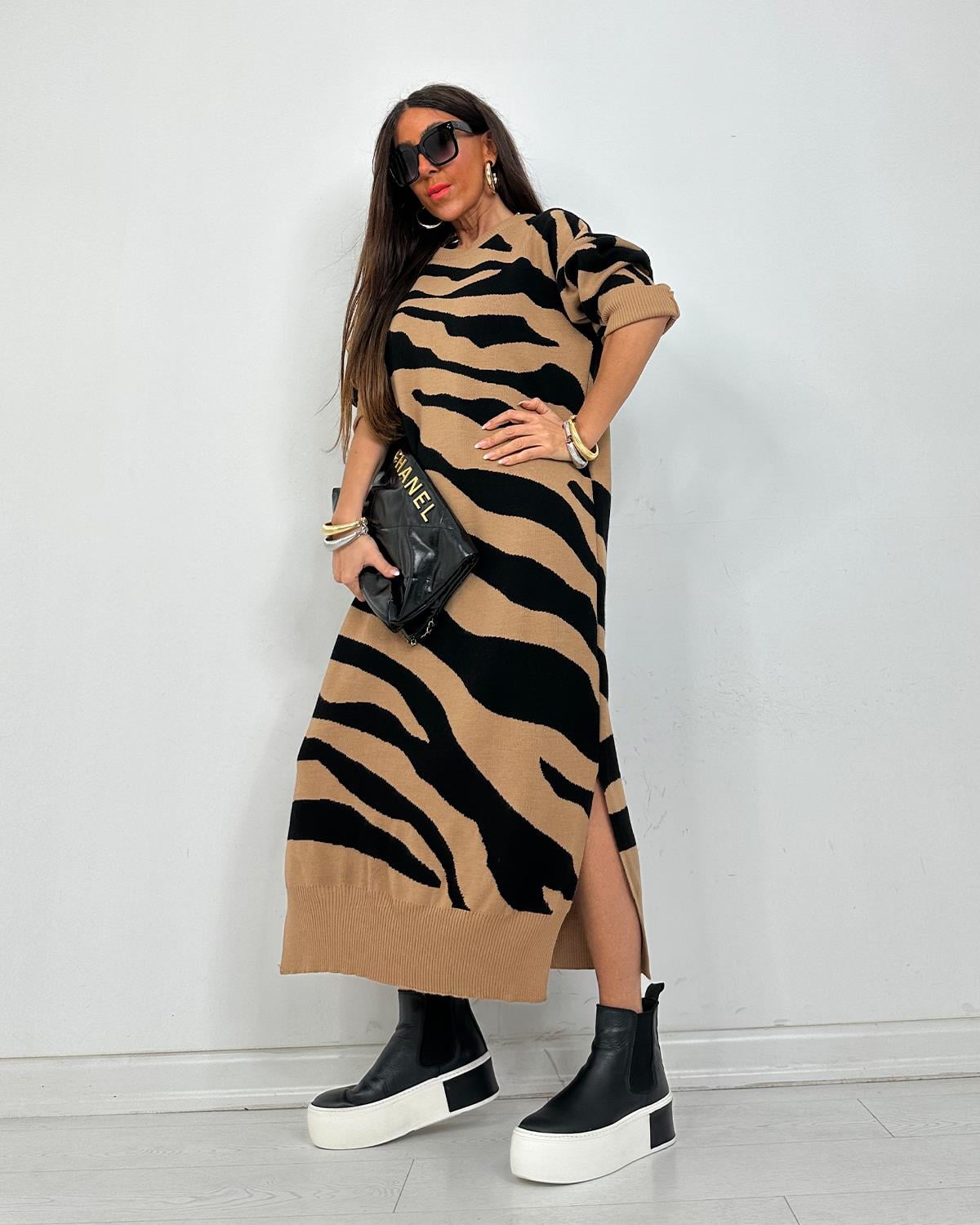 Lily Triko Elbise Camel