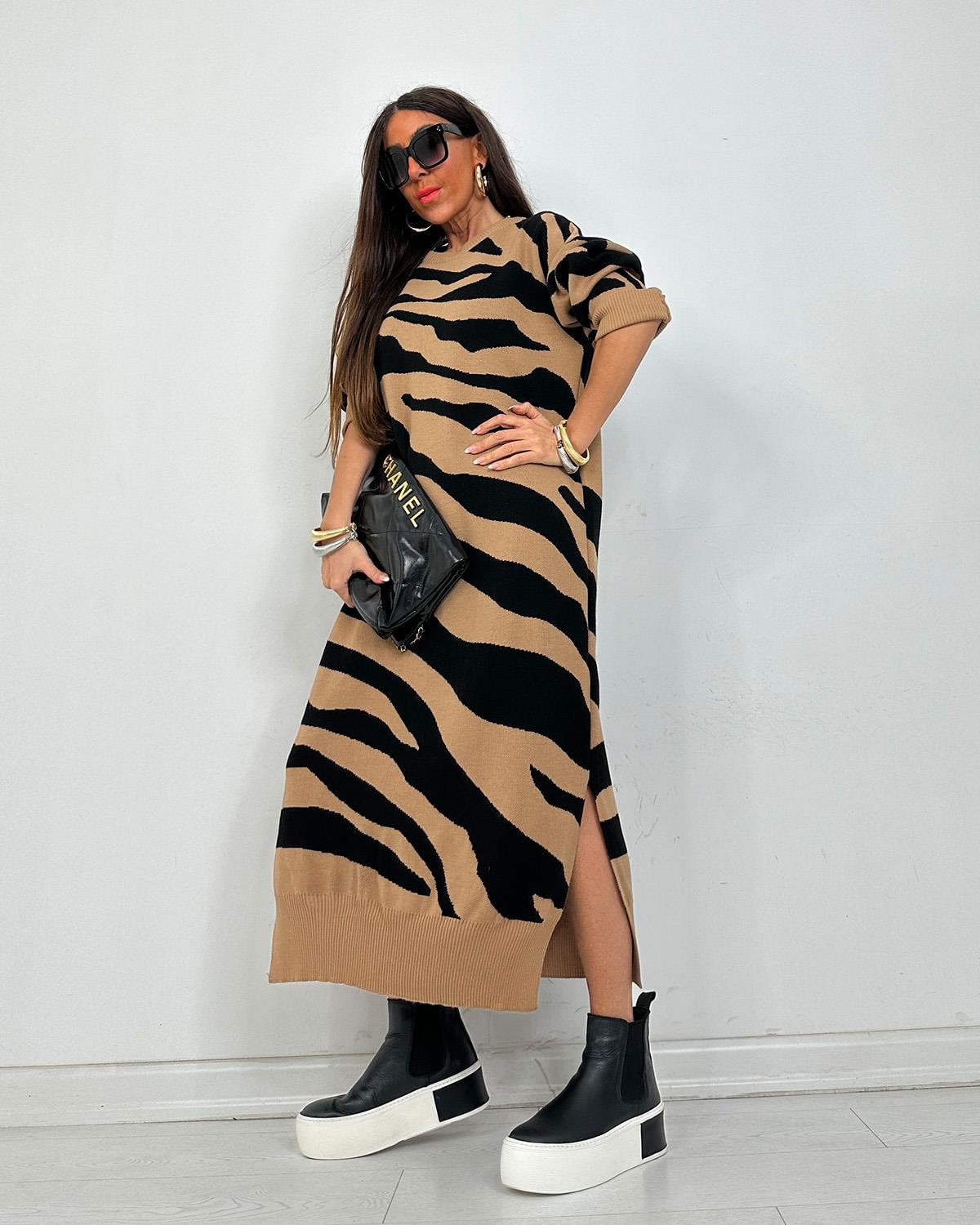Lily Triko Elbise Camel